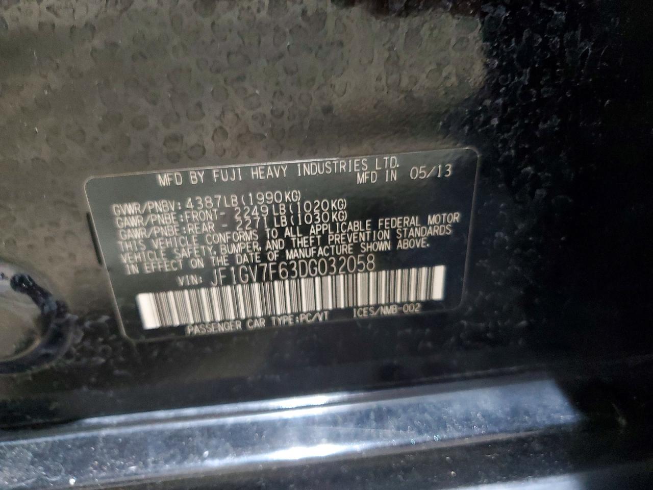 2013 Subaru Impreza Wrx Black vin: JF1GV7F63DG032058