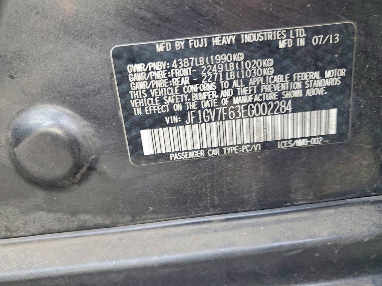2014 Subaru Impreza Wrx Charcoal vin: JF1GV7F63EG002284