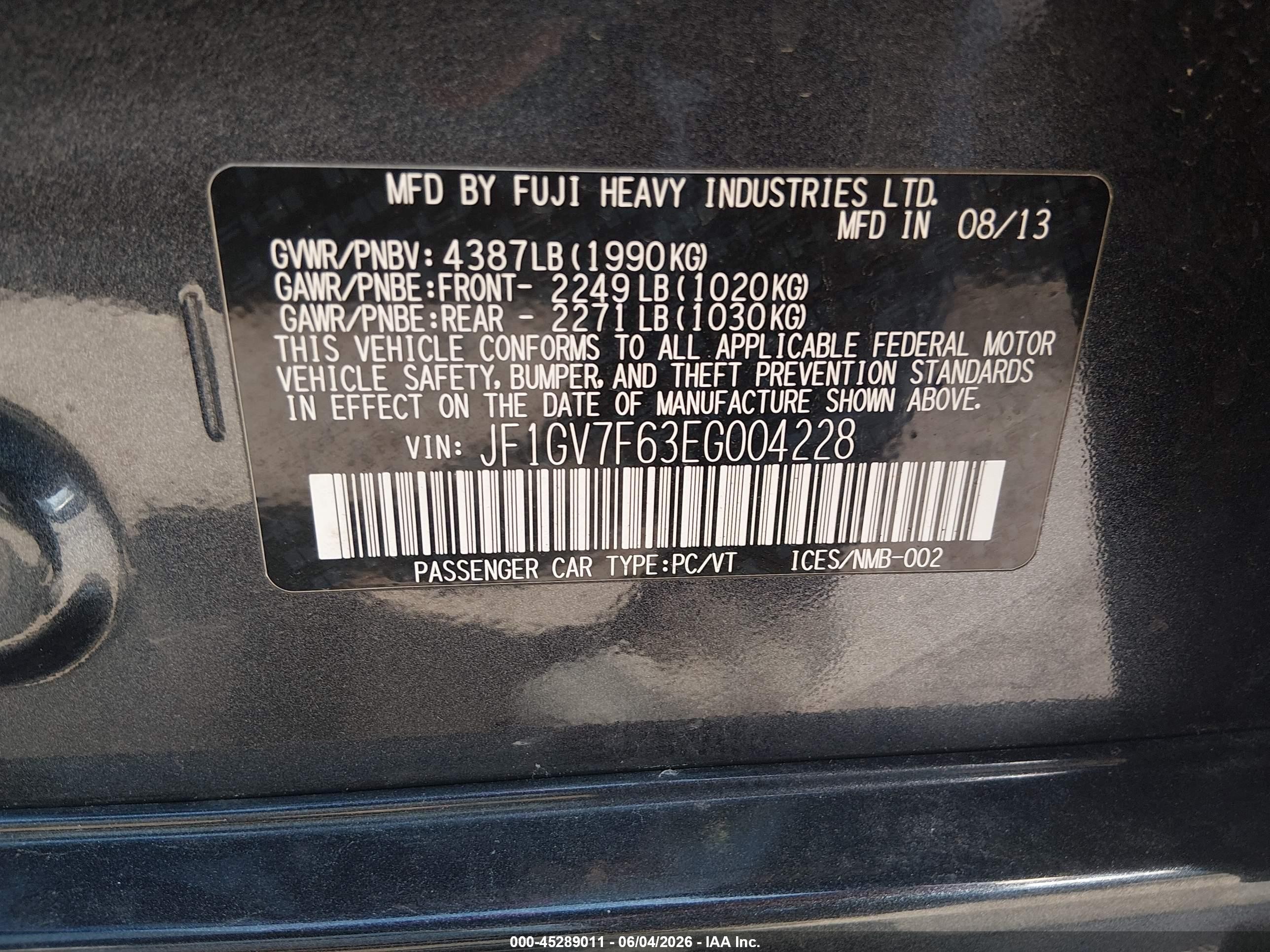 2014 Subaru Impreza Wrx Premium Серый vin: JF1GV7F63EG004228