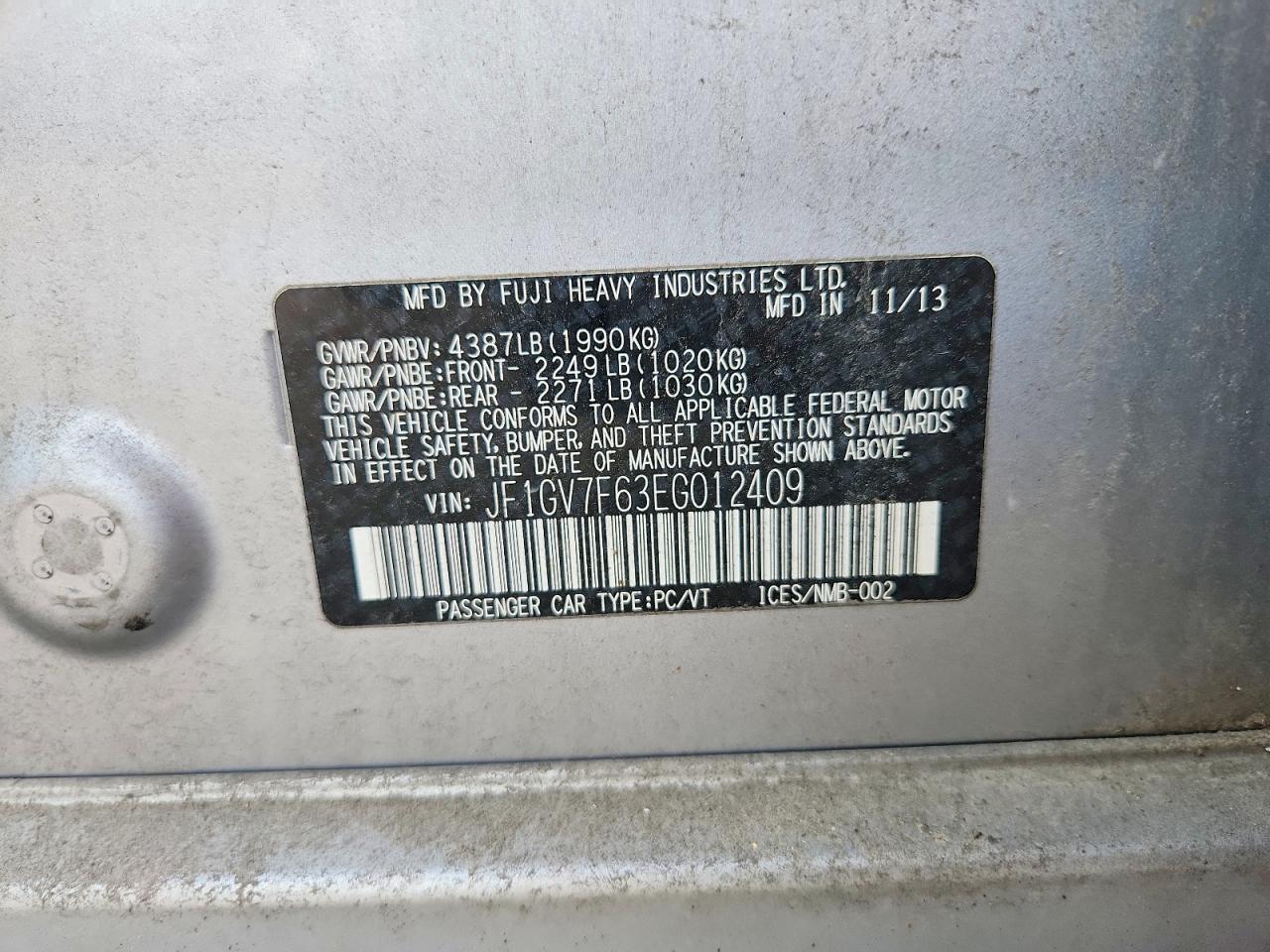 2014 Subaru Impreza Wrx Silver vin: JF1GV7F63EG012409