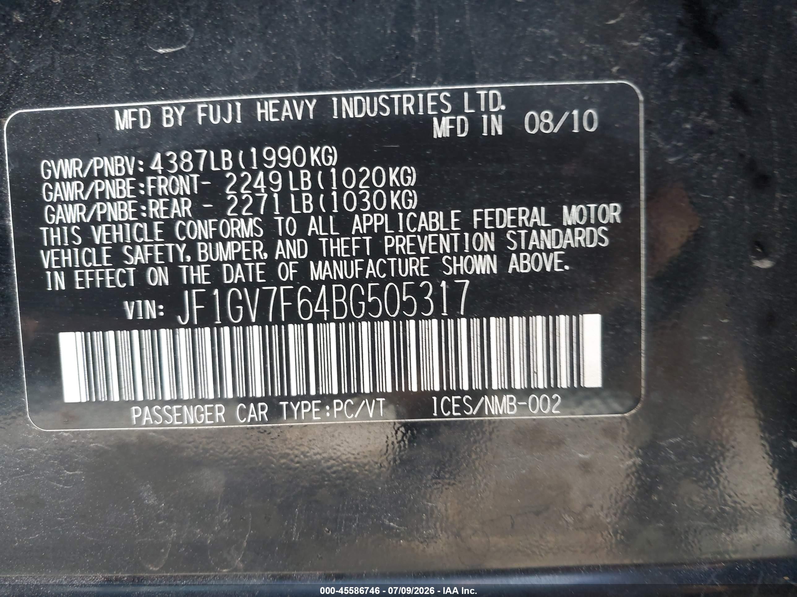2011 Subaru Impreza Wrx Premium Black vin: JF1GV7F64BG505317