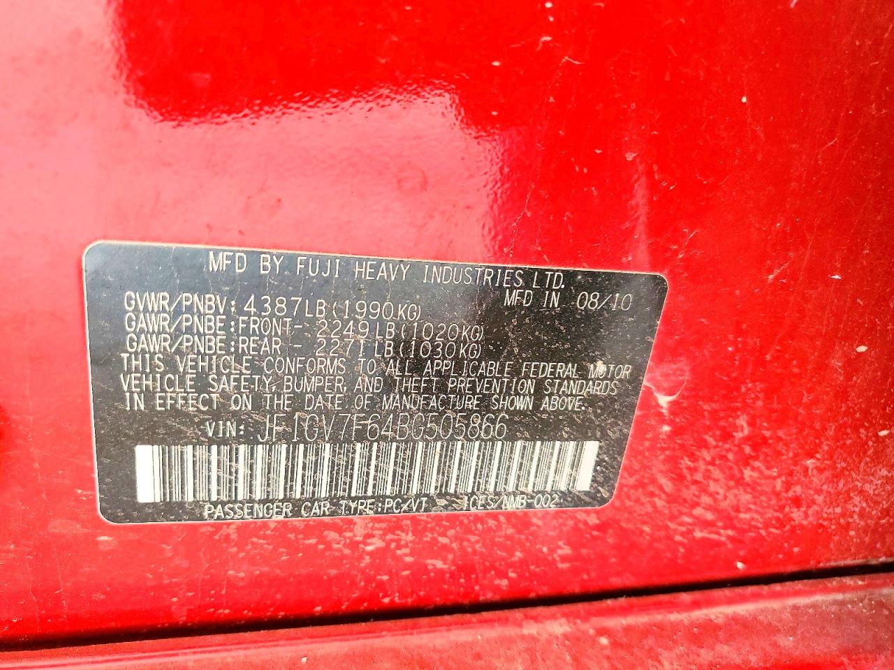 2011 Subaru Impreza Wrx Красный vin: JF1GV7F64BG505866