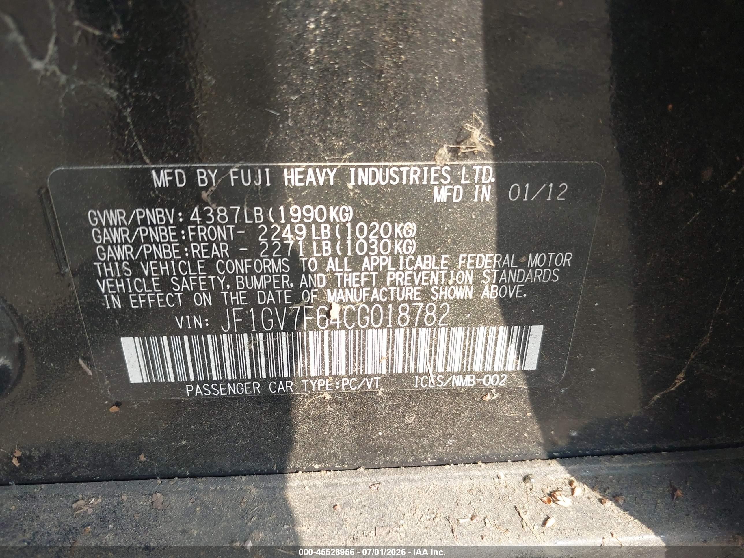2012 Subaru Impreza Wrx Limited Black vin: JF1GV7F64CG018782