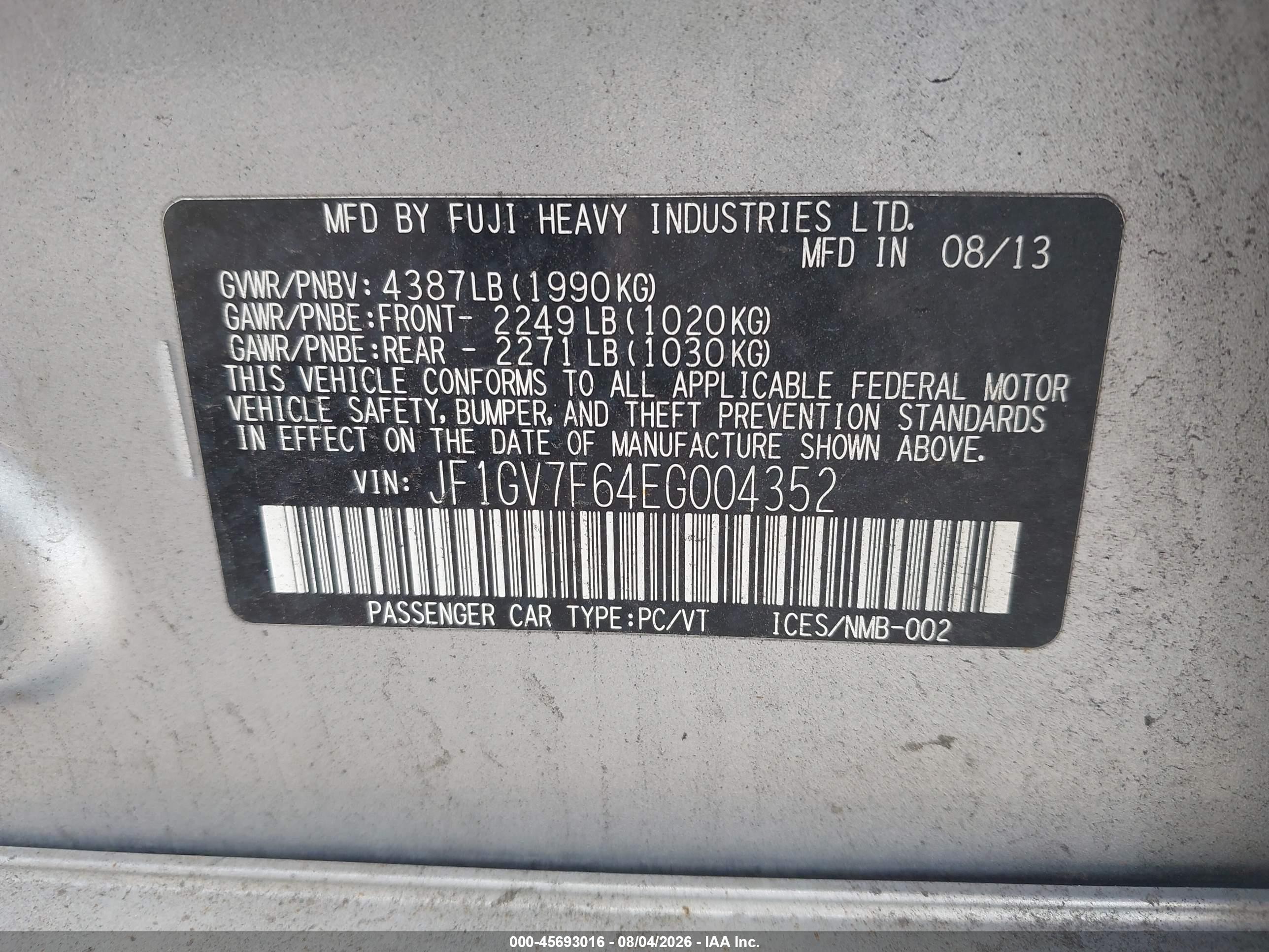 2014 Subaru Impreza Wrx Limited Серебряный vin: JF1GV7F64EG004352