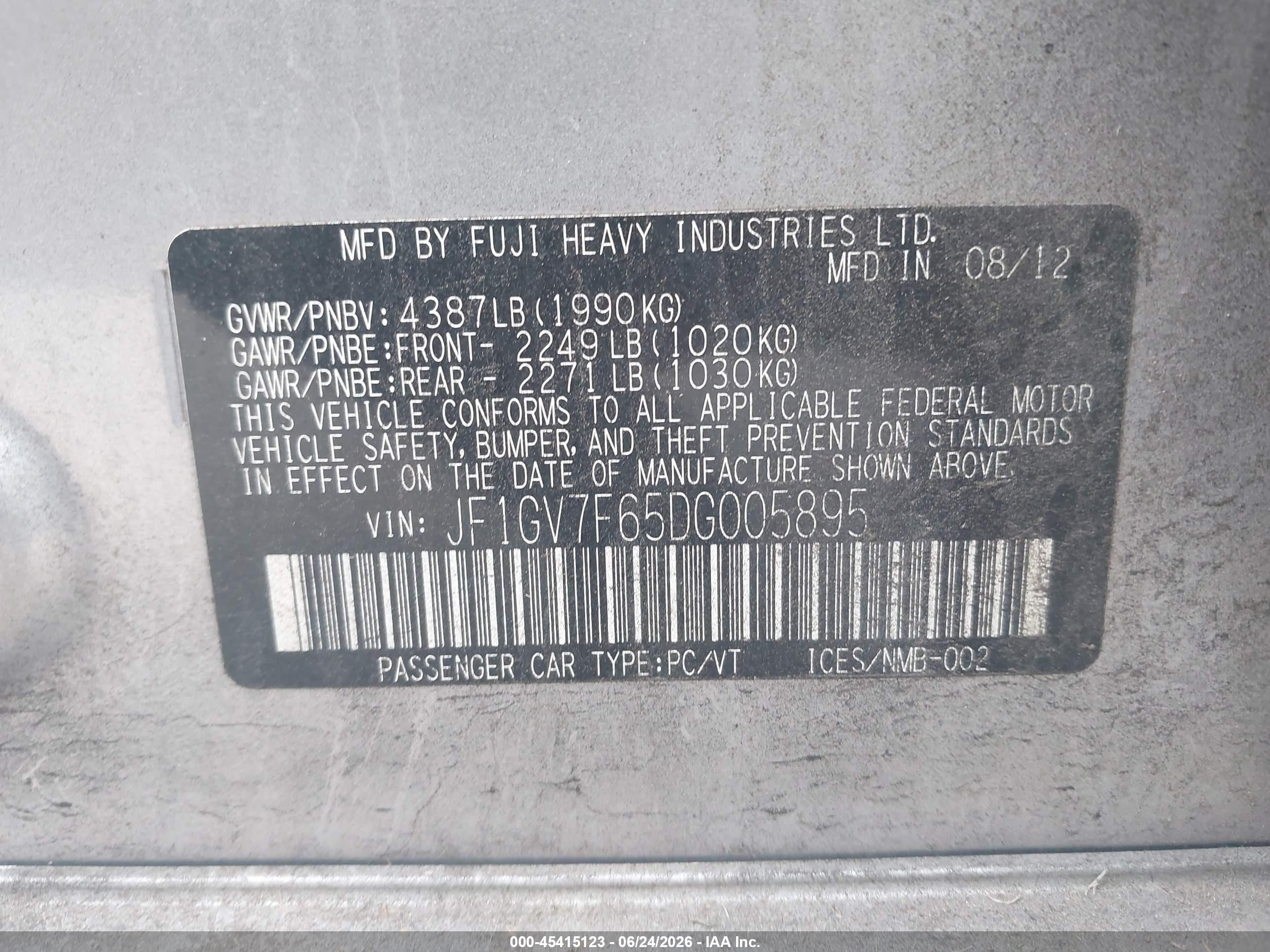 2013 Subaru Impreza Wrx Premium Silver vin: JF1GV7F65DG005895