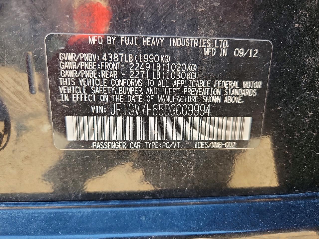 2013 Subaru Impreza Wrx Black vin: JF1GV7F65DG009994