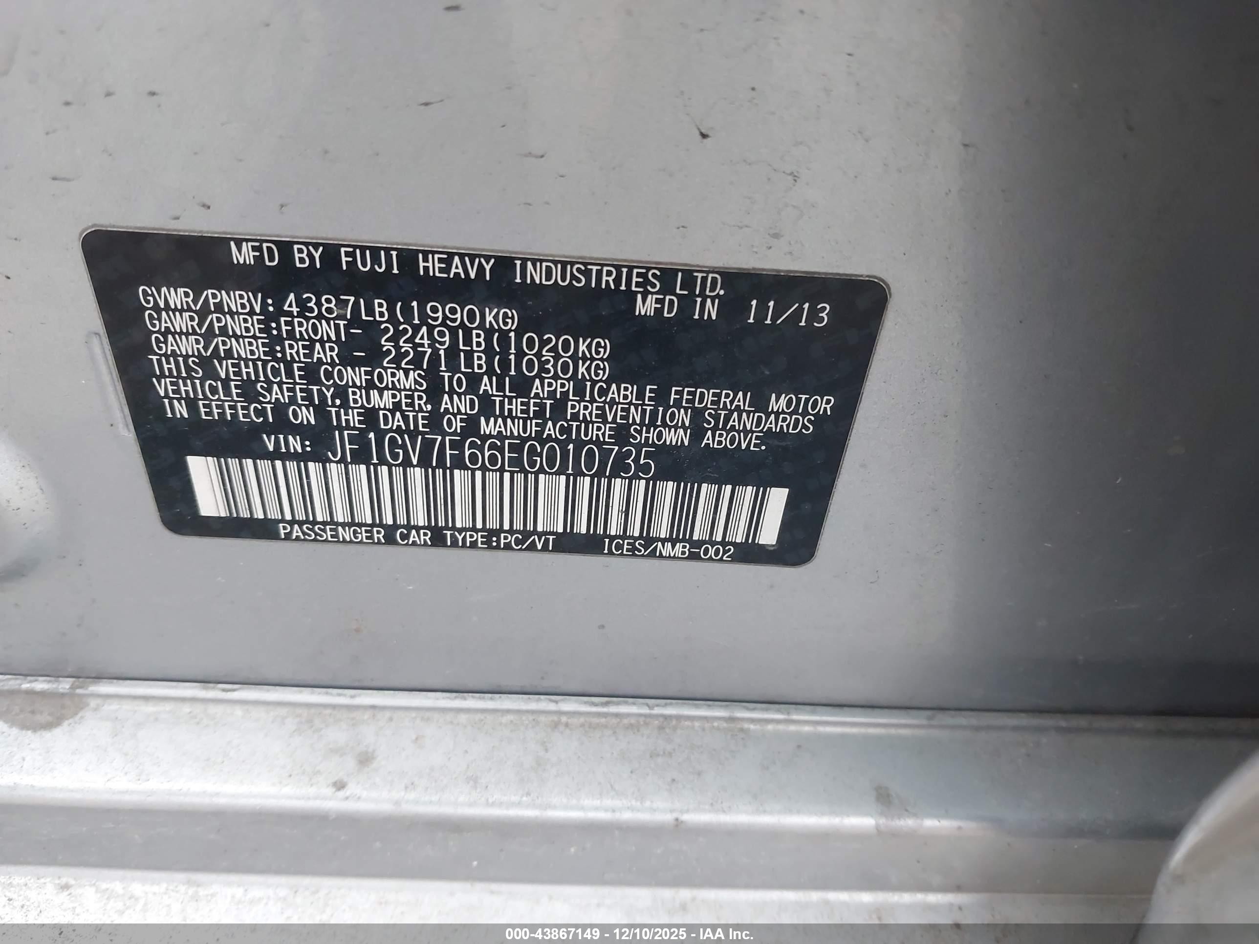 2014 Subaru Impreza Wrx Premium Silver vin: JF1GV7F66EG010735