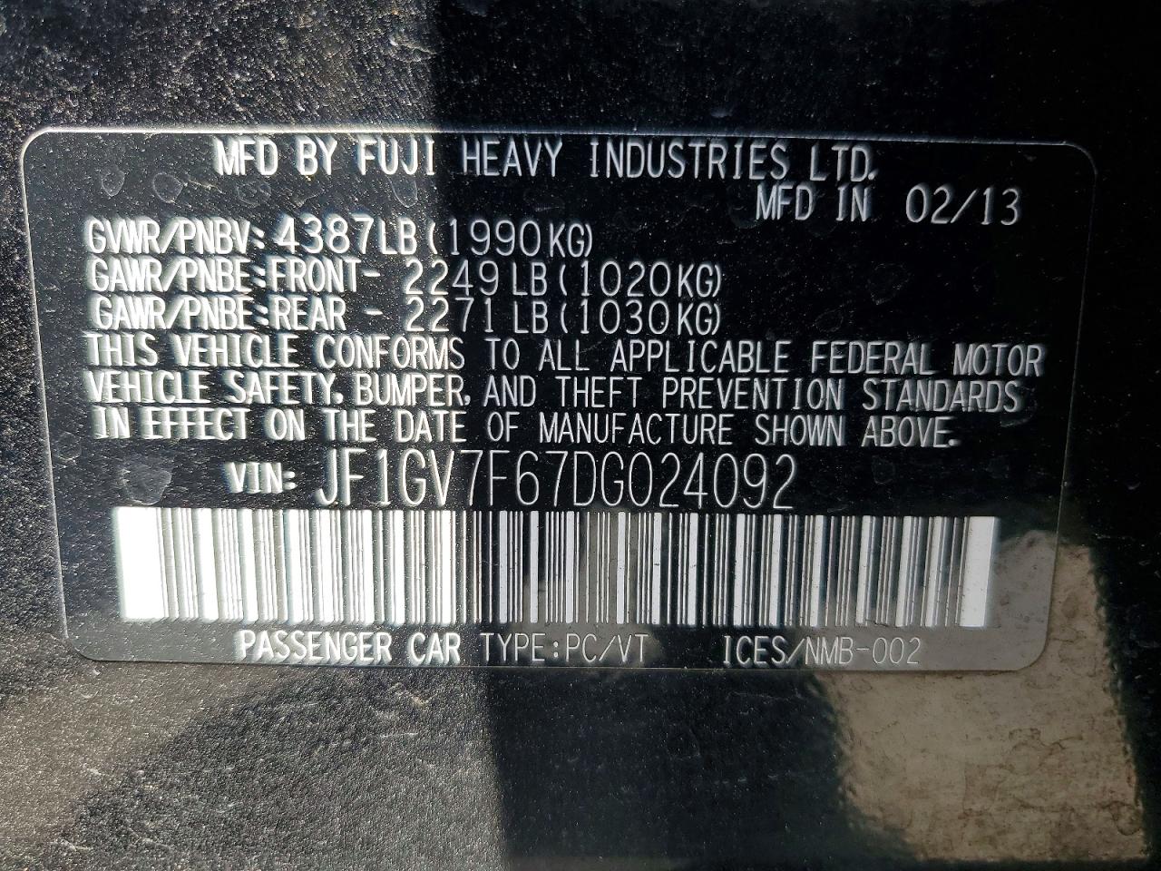 2013 Subaru Impreza Wrx Black vin: JF1GV7F67DG024092