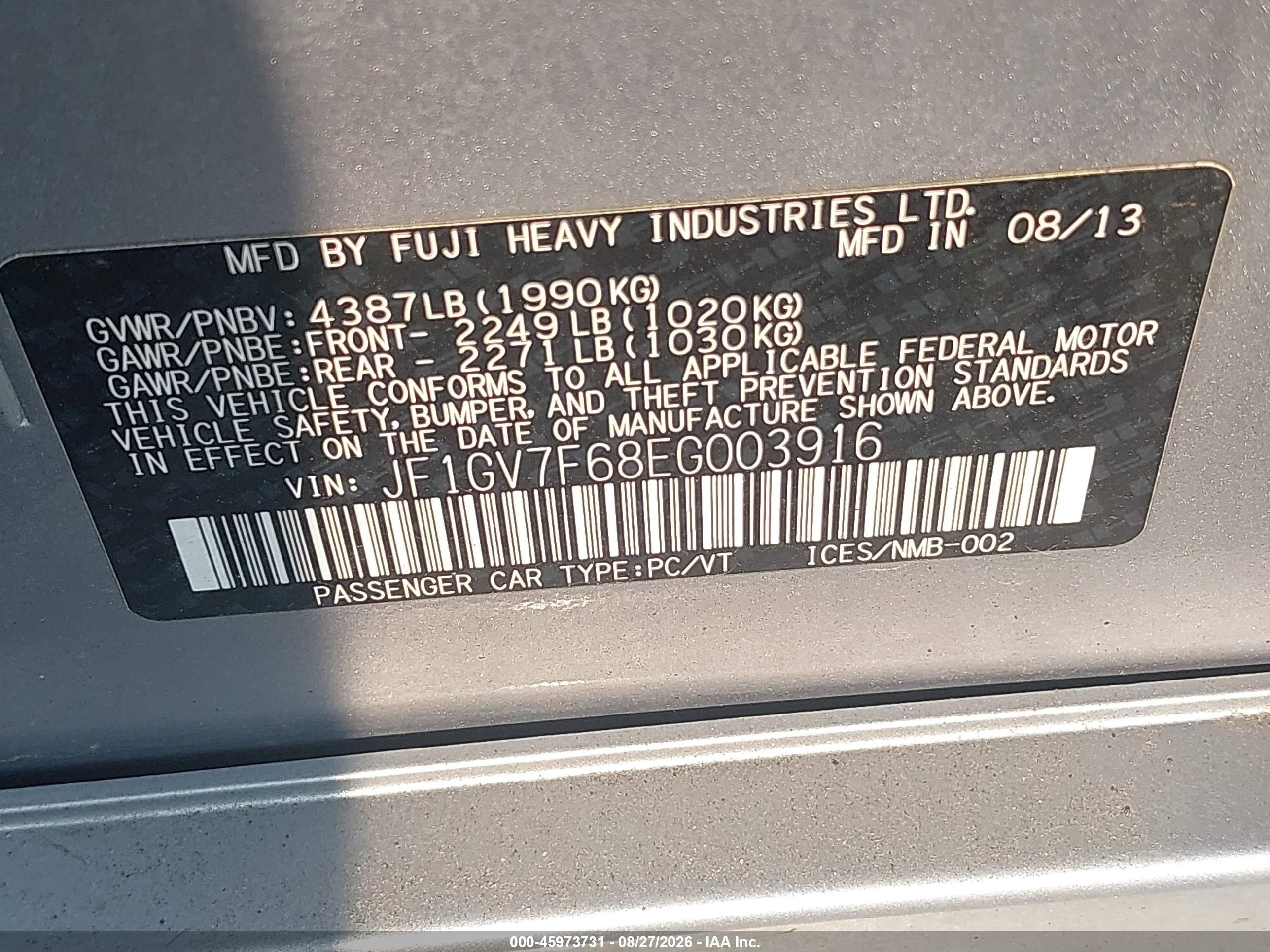 2014 Subaru Impreza Wrx Limited Silver vin: JF1GV7F68EG003916