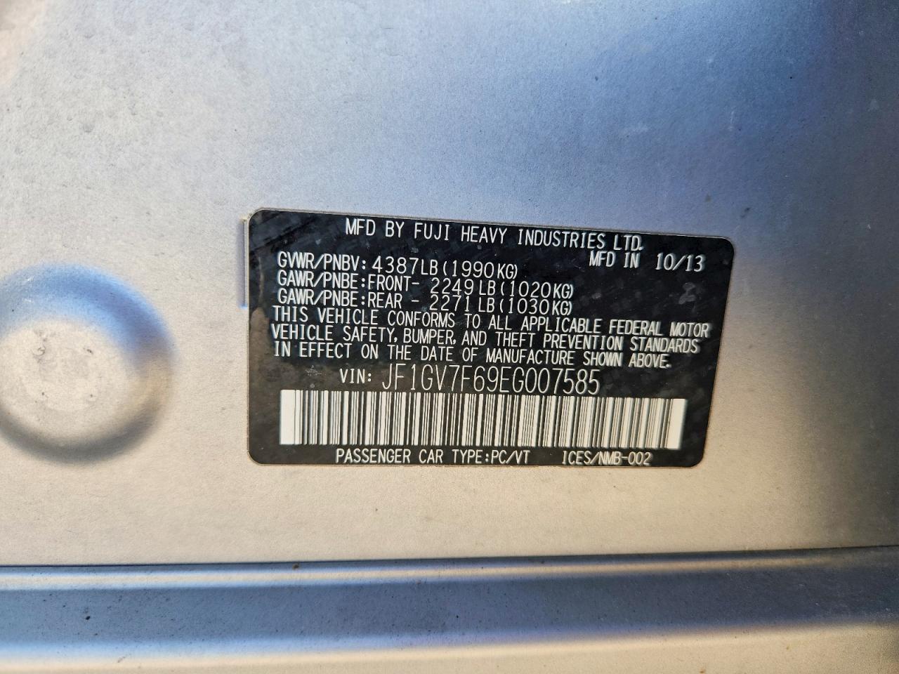 2014 Subaru Impreza Wrx Серебряный vin: JF1GV7F69EG007585