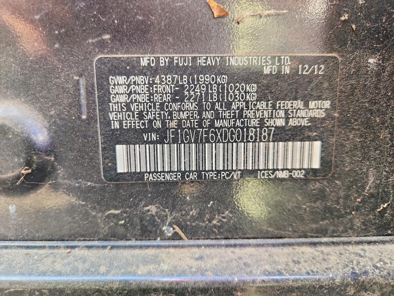 2013 Subaru Impreza Wrx Gray vin: JF1GV7F6XDG018187