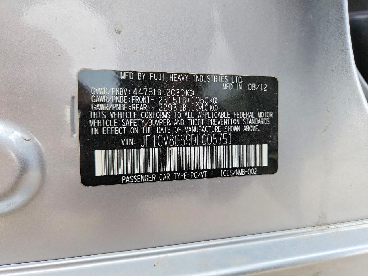 2013 Subaru Impreza Se Silver vin: JF1GV8G69DL005751