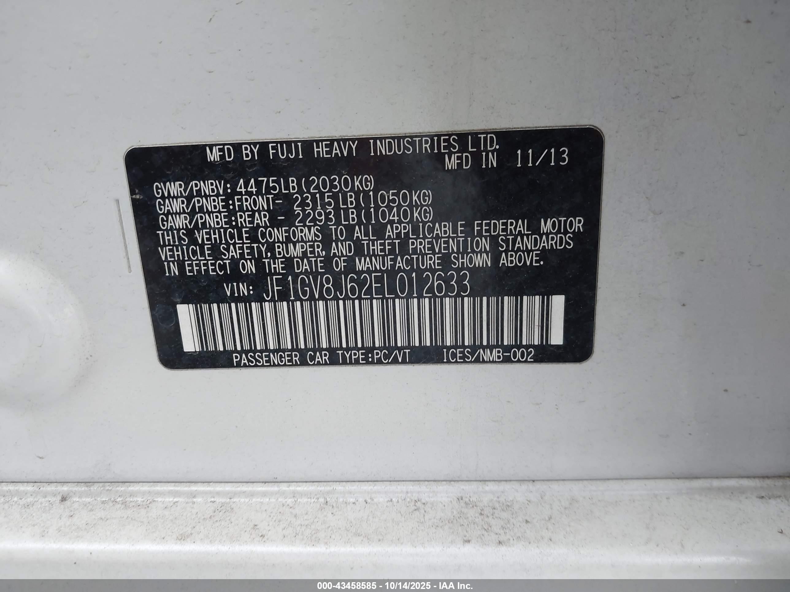 2014 Subaru Impreza Wrx Sti Limited White vin: JF1GV8J62EL012633