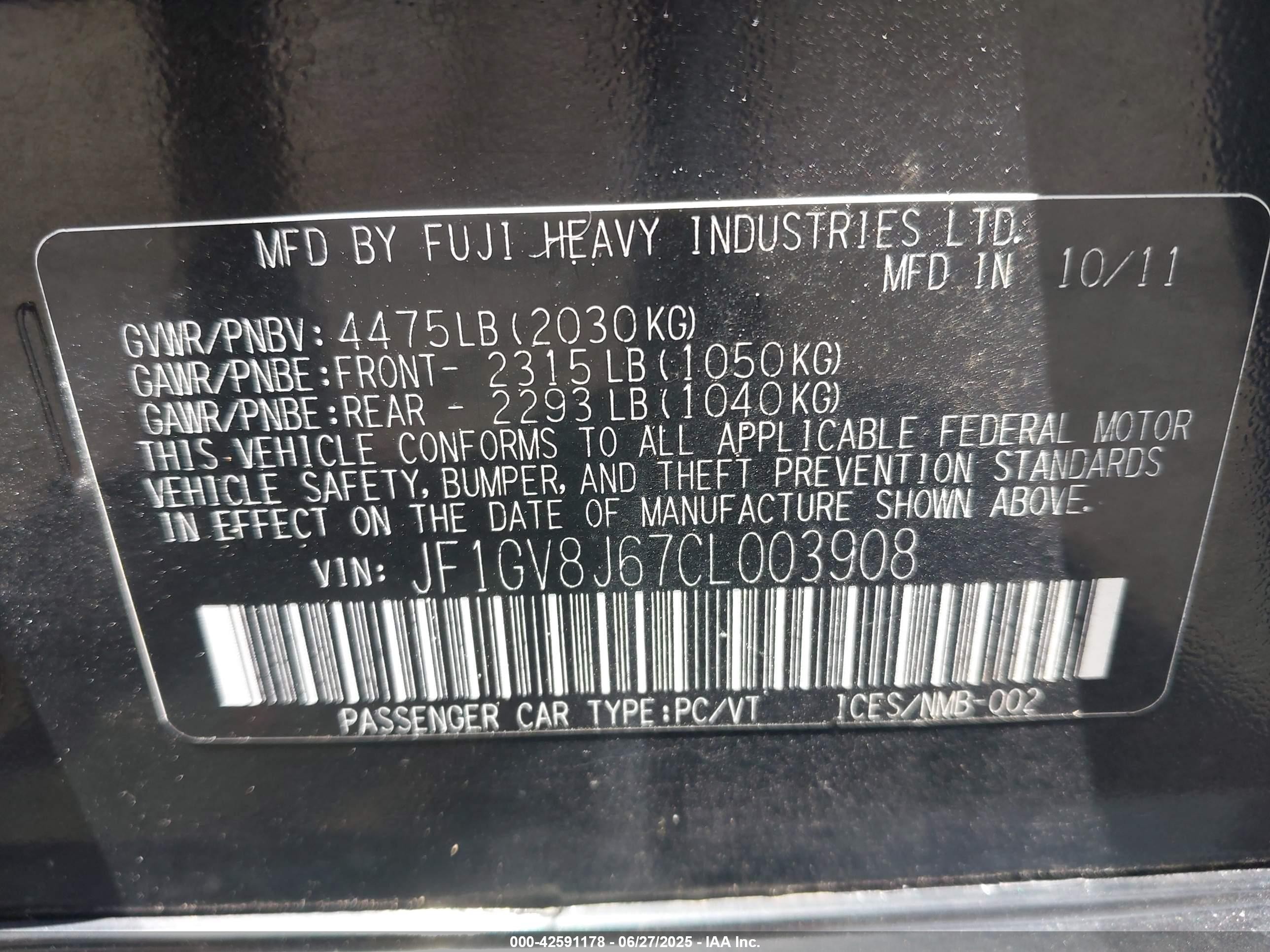 2012 Subaru Impreza Wrx Sti Limited Black vin: JF1GV8J67CL003908