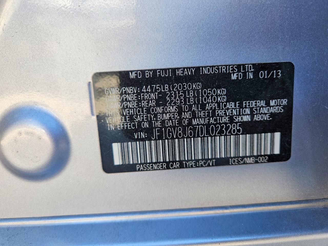 2013 Subaru Impreza Wrx Sti Silver vin: JF1GV8J67DL023285