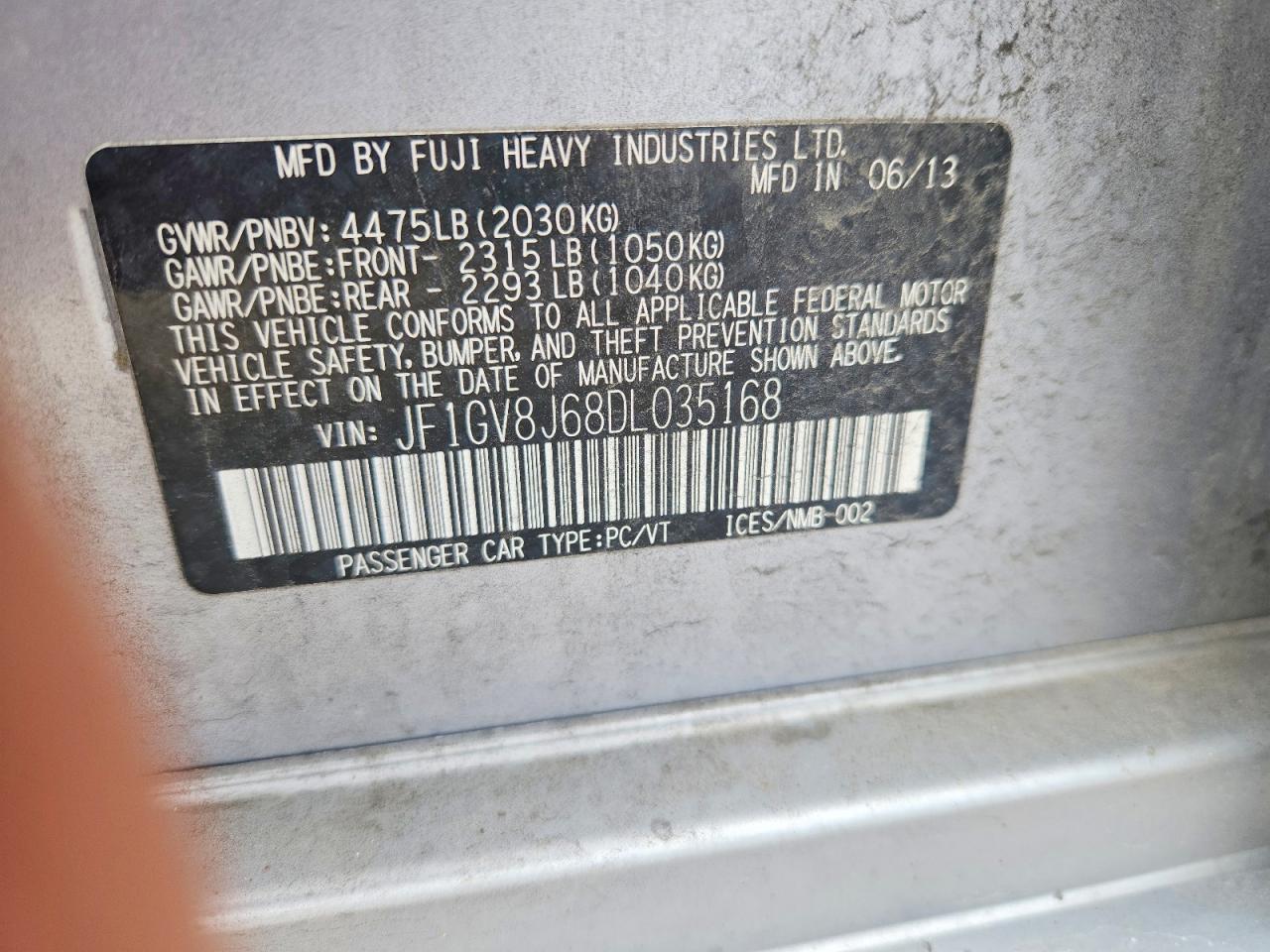 2013 Subaru Impreza Wrx Sti Silver vin: JF1GV8J68DL035168