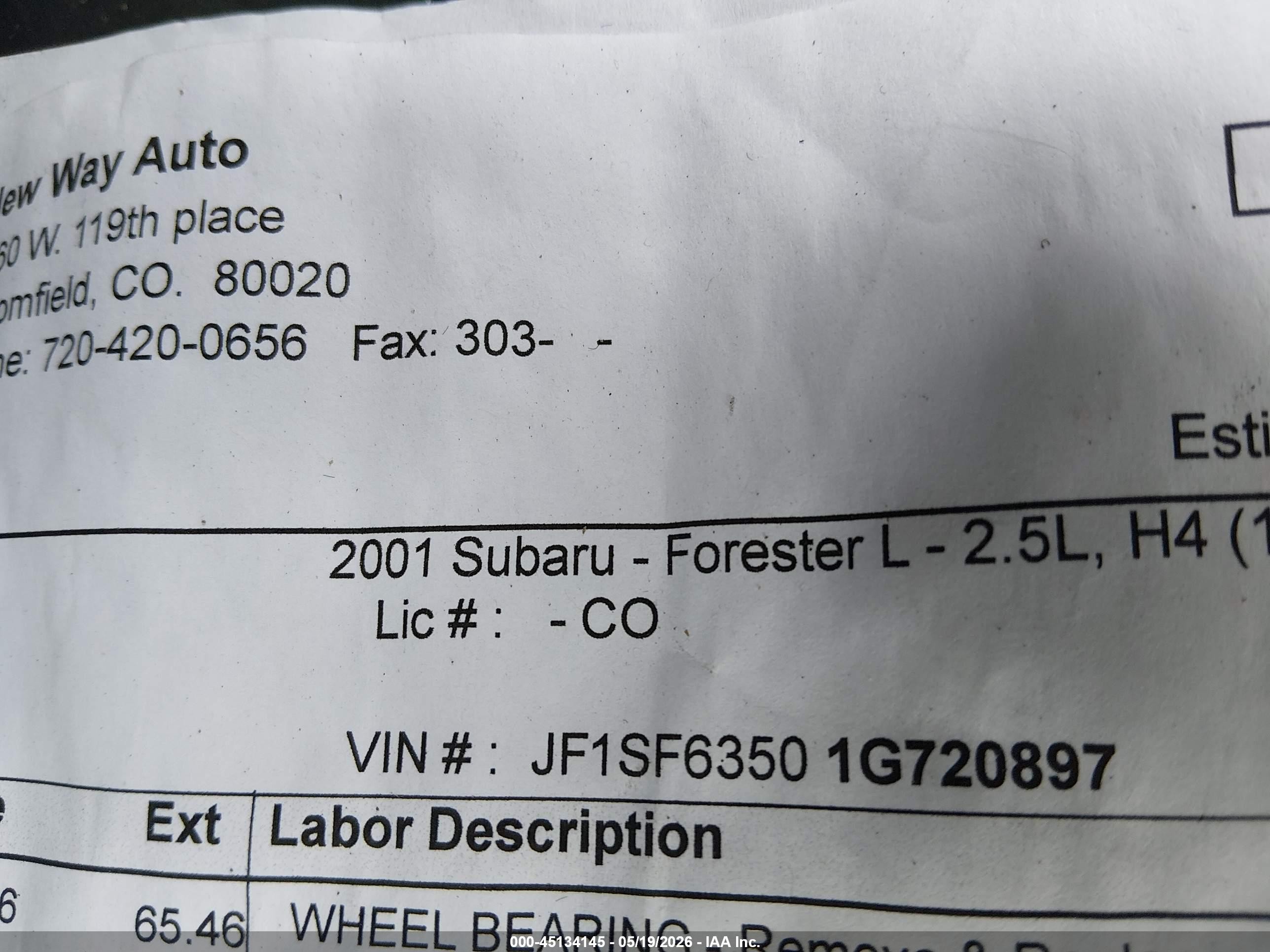 2001 Subaru Forester L Gray vin: JF1SF63501G720897