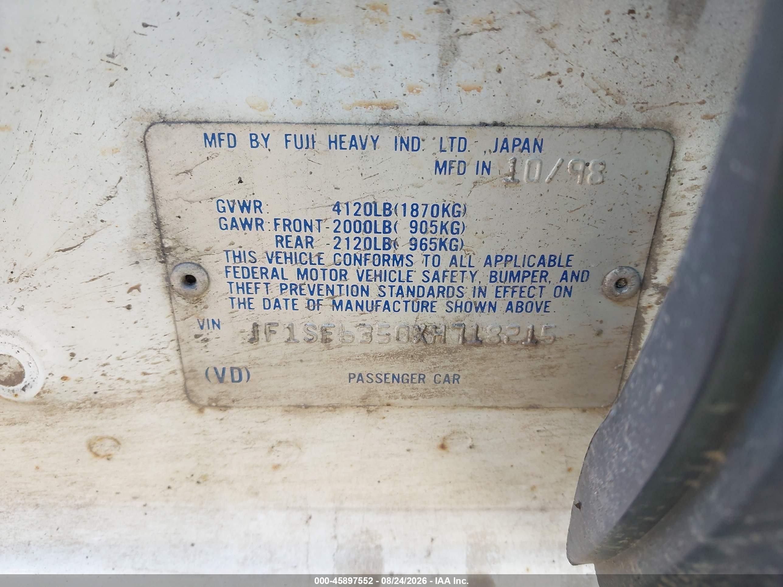 1999 Subaru Forester L Белый vin: JF1SF6350XH718215