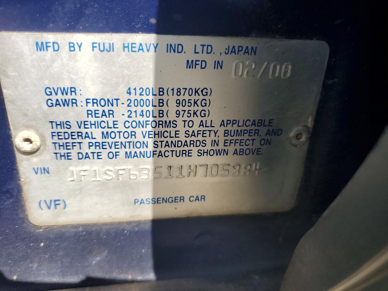 2001 Subaru Forester L Blue vin: JF1SF63511H705884