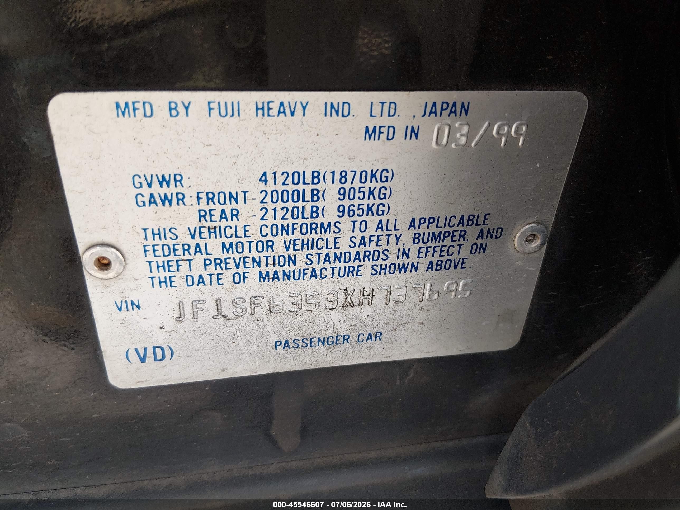 1999 Subaru Forester L Черный vin: JF1SF6353XH737695