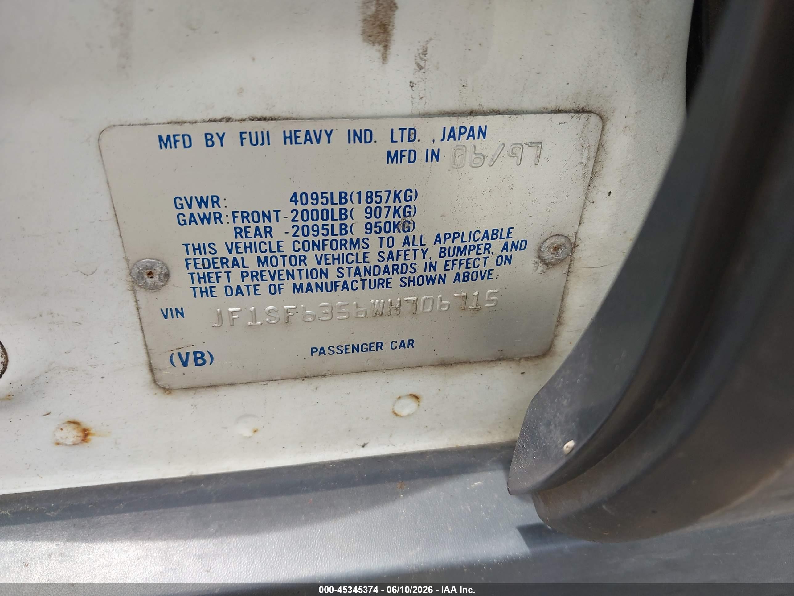 1998 Subaru Forester L Белый vin: JF1SF6356WH706715