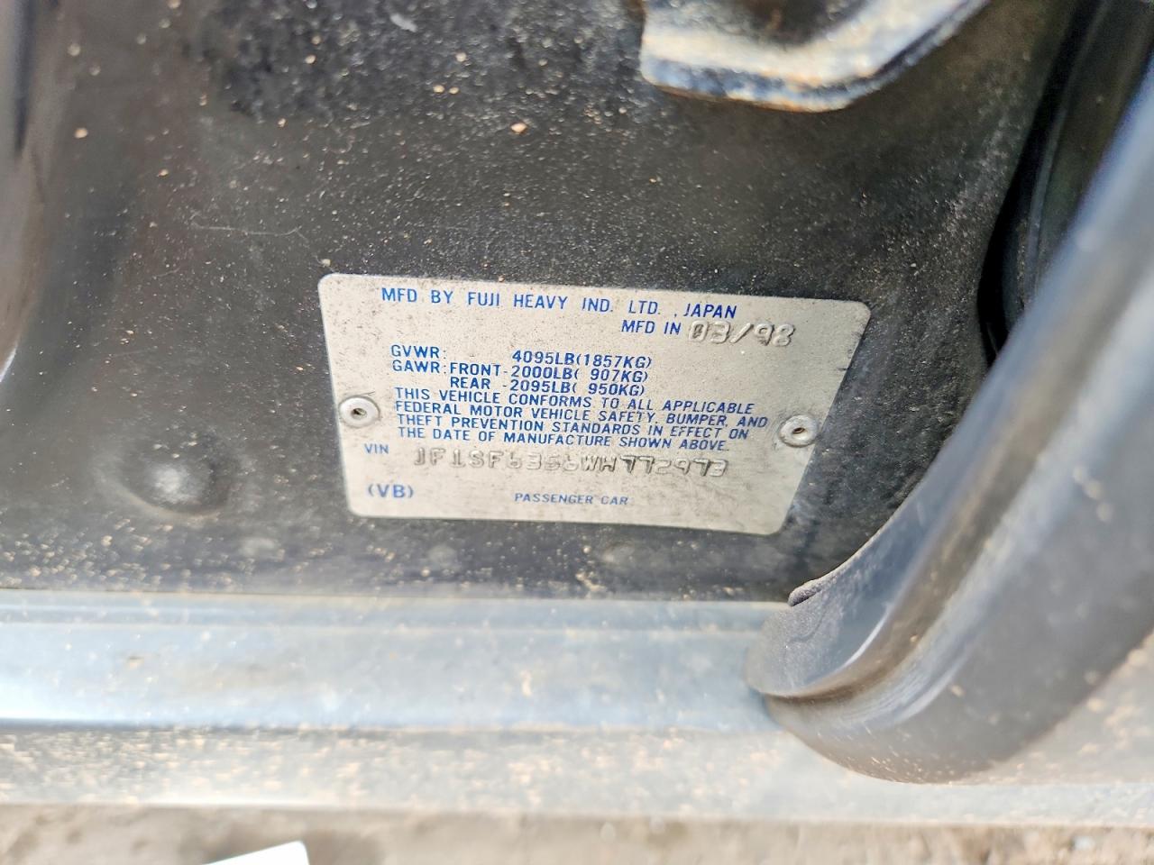1998 Subaru Forester L Black vin: JF1SF6356WH772973