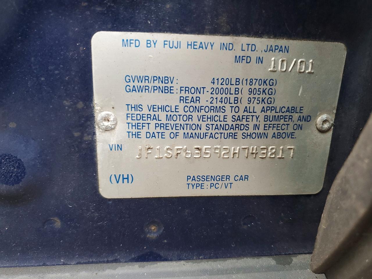 2002 Subaru Forester L Blue vin: JF1SF63592H743817