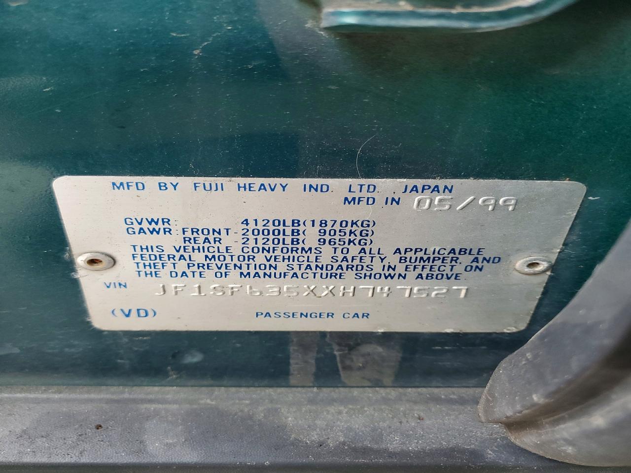 1999 Subaru Forester L Green vin: JF1SF635XXH747527