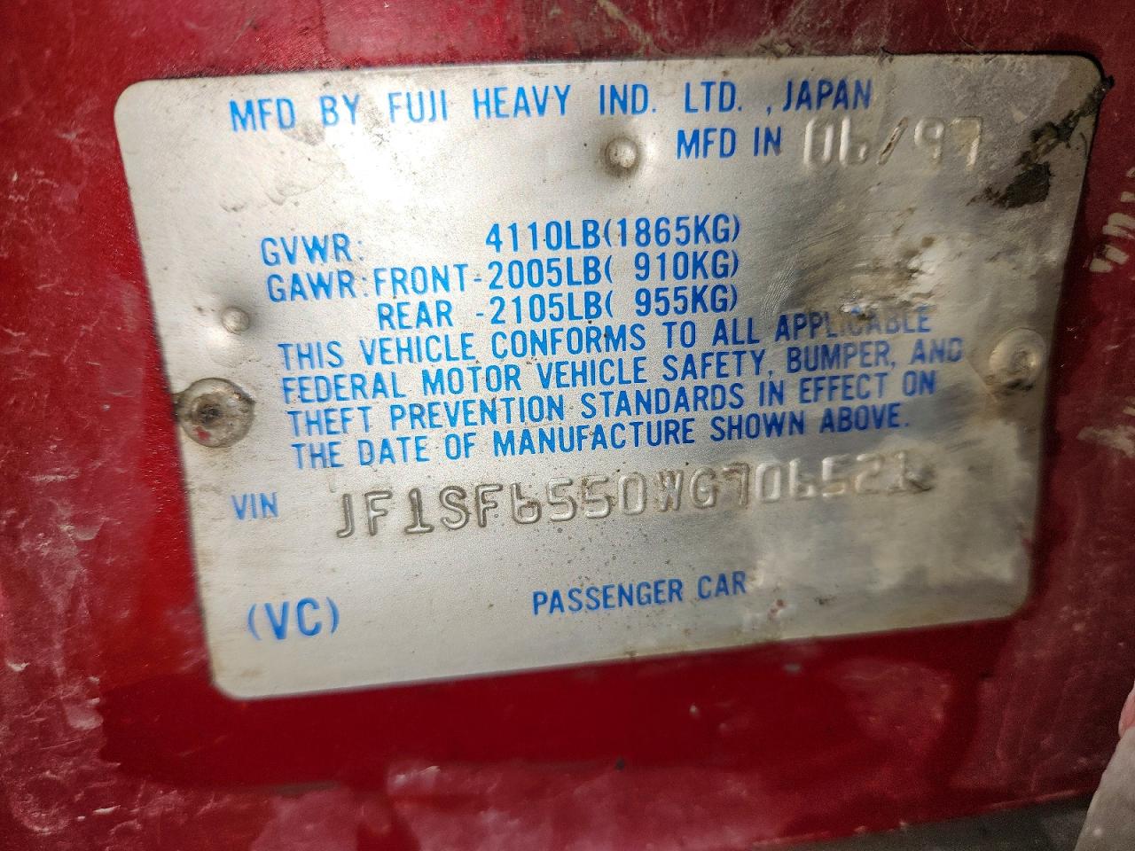 1998 Subaru Forester S Red vin: JF1SF6550WG706521