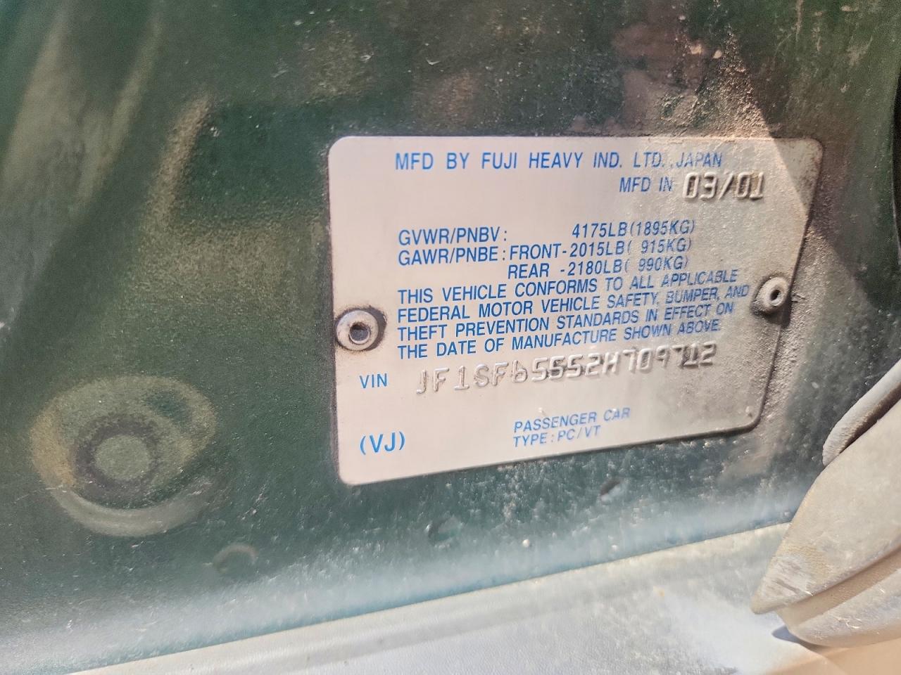 2002 Subaru Forester S Green vin: JF1SF65552H709712