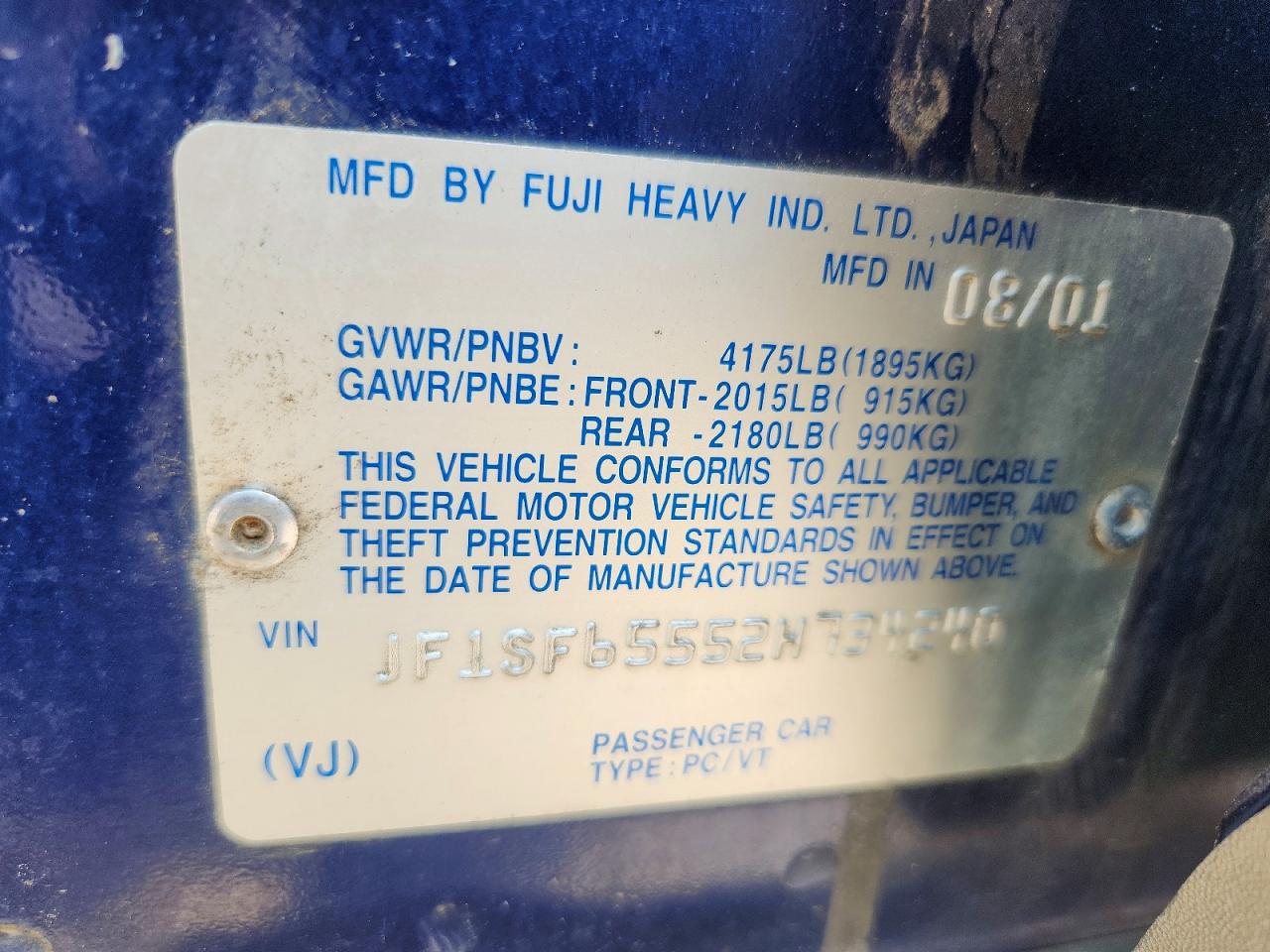 2002 Subaru Forester S Blue vin: JF1SF65552H734240
