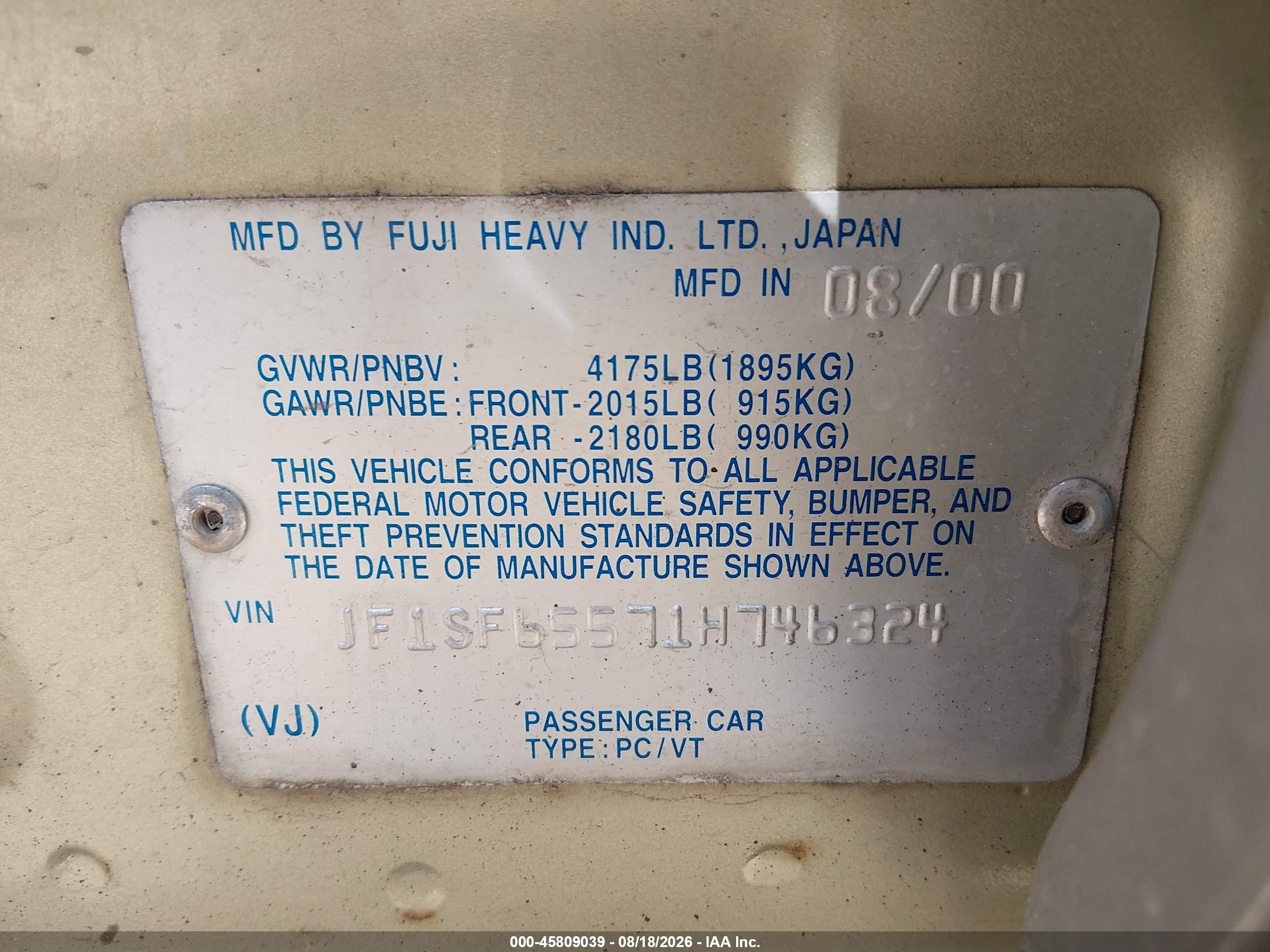 2001 Subaru Forester S Gold vin: JF1SF65571H746324