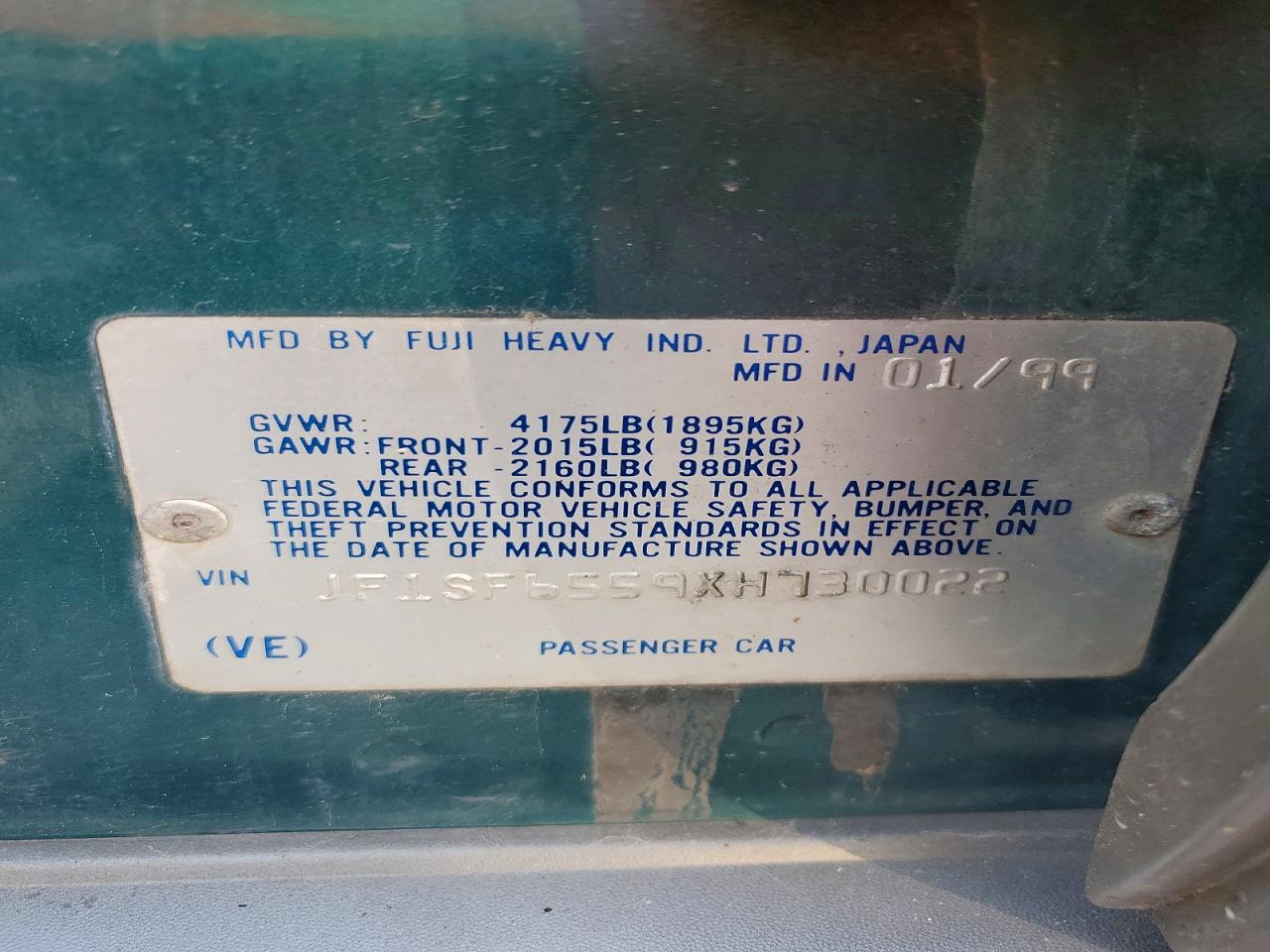 1999 Subaru Forester S Green vin: JF1SF6559XH730022