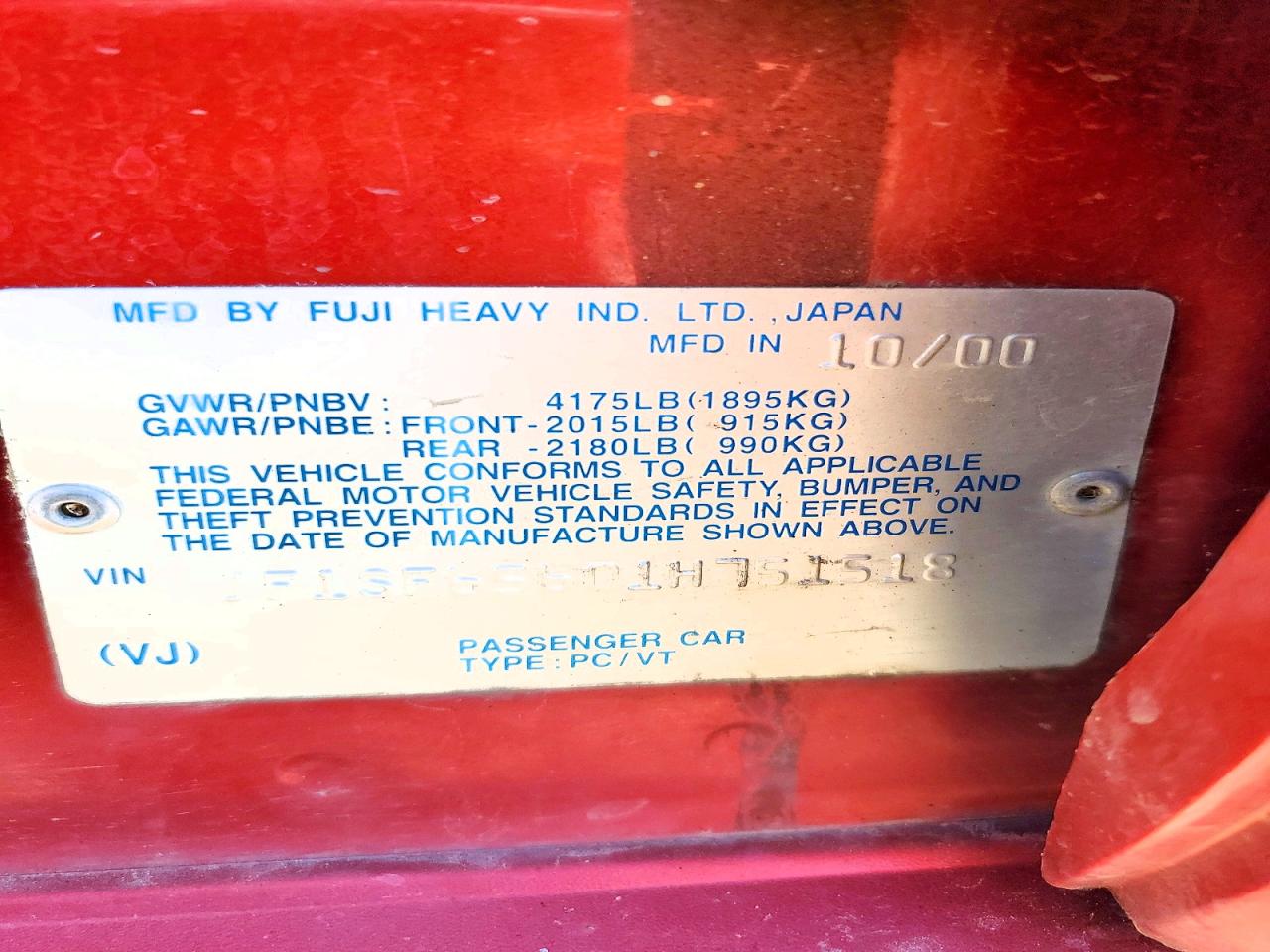 2001 Subaru Forester S Red vin: JF1SF65601H751518