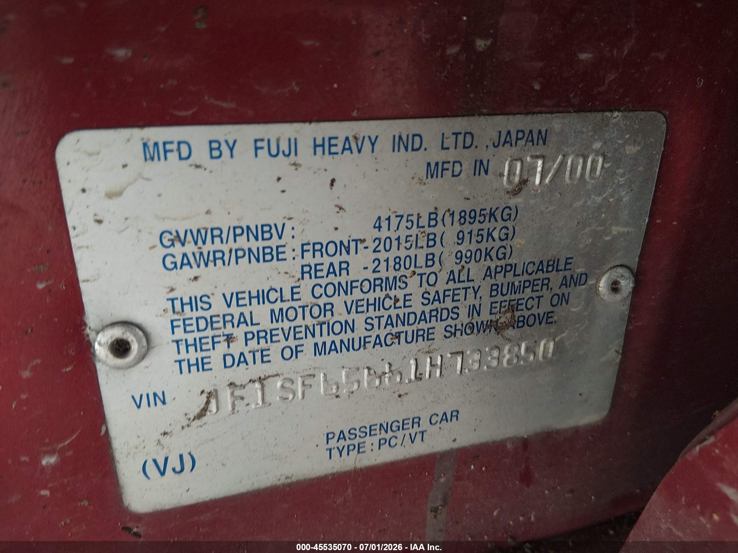 2001 Subaru Forester S Red vin: JF1SF65661H733850