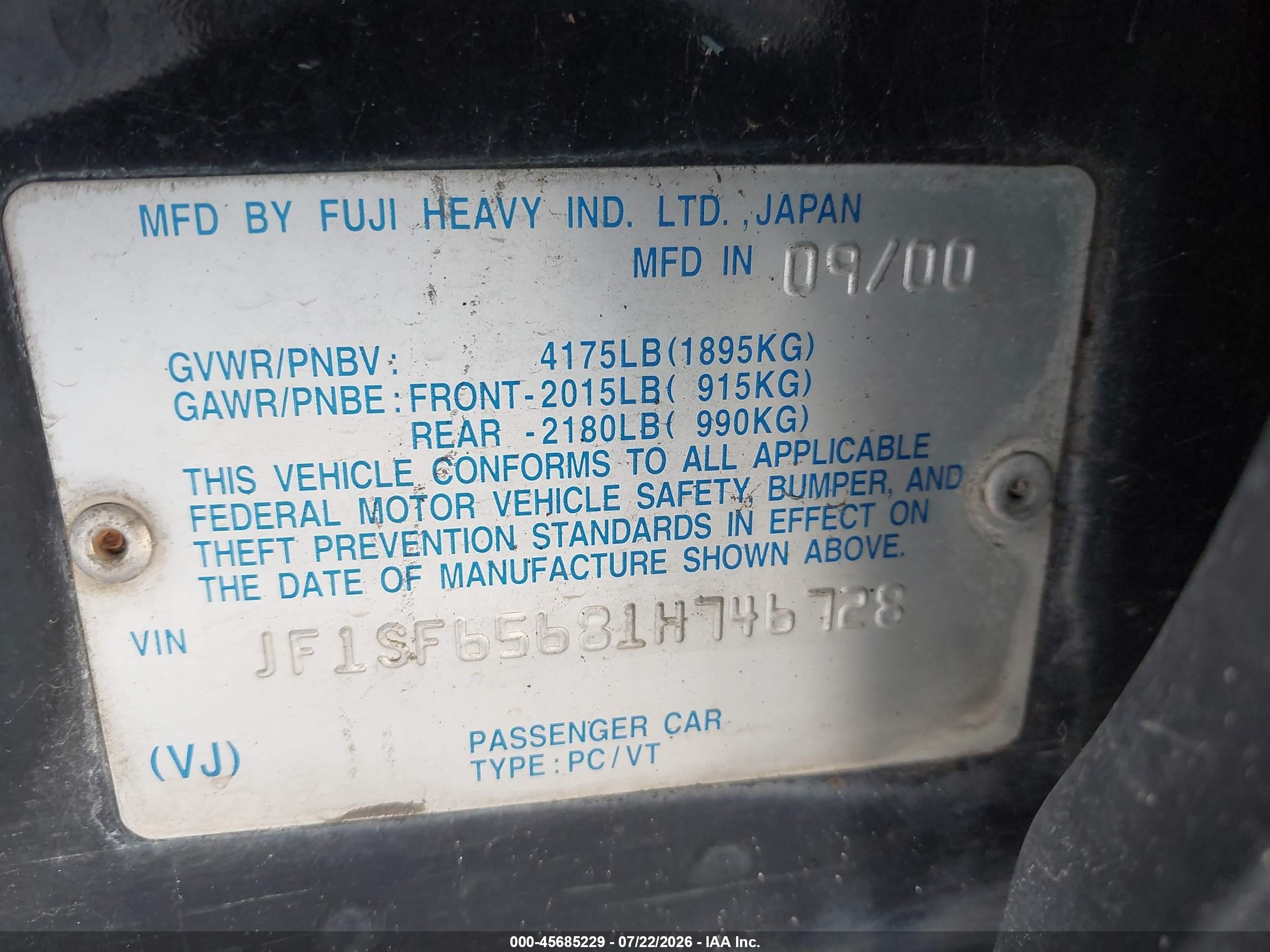 2001 Subaru Forester S Black vin: JF1SF65681H746728