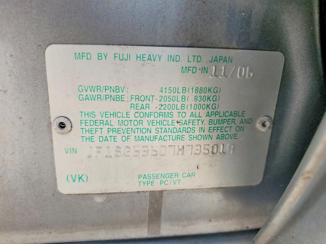 2007 Subaru Forester 2.5x Gray vin: JF1SG63607H735019