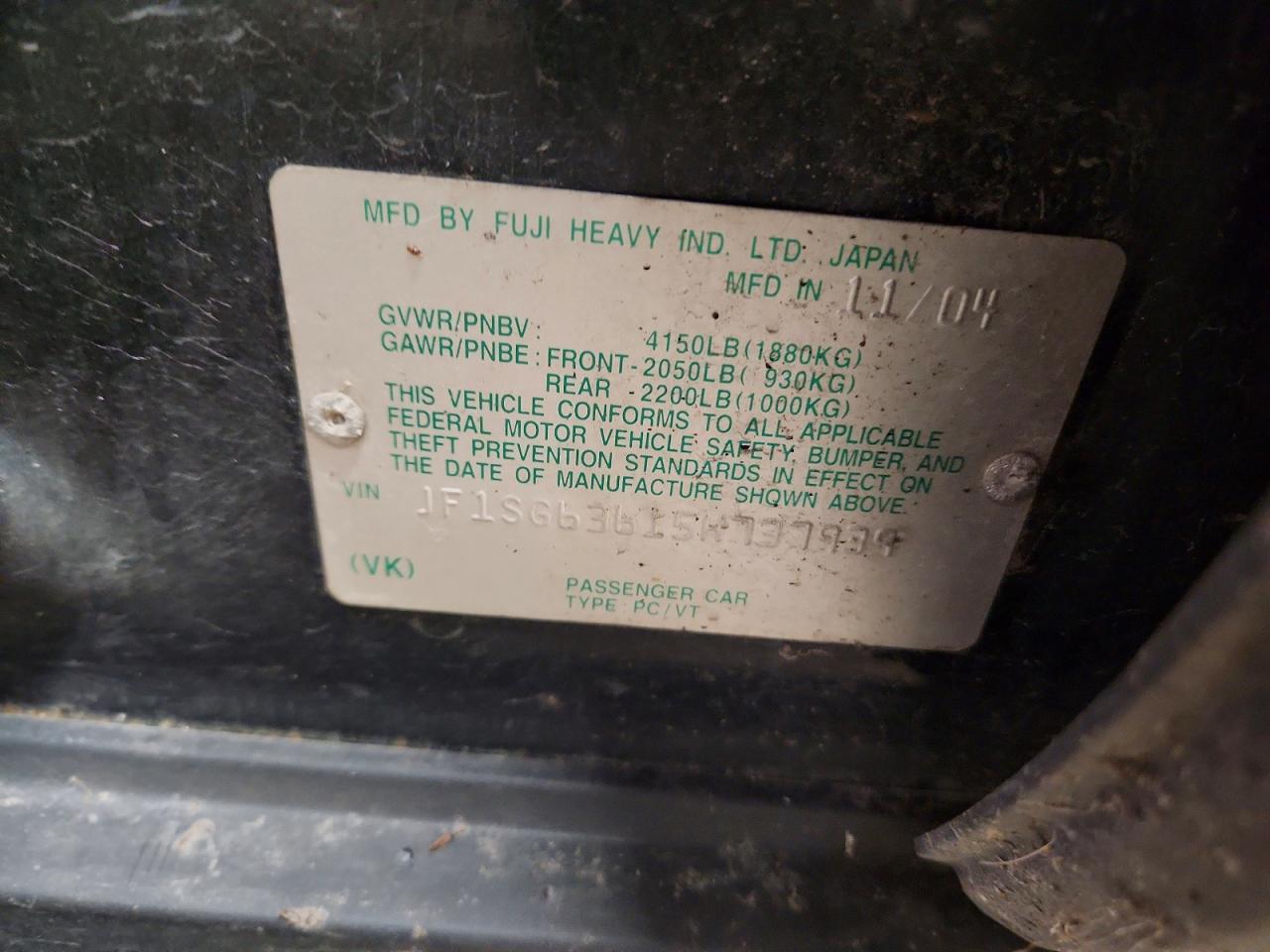 2005 Subaru Forester 2.5x Зеленый vin: JF1SG63615H737939