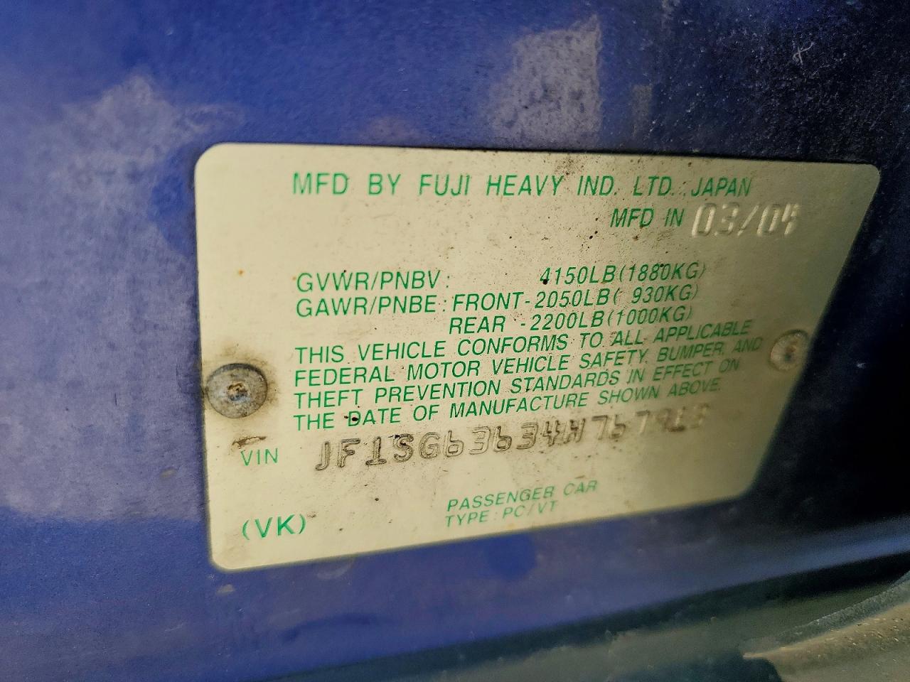 2004 Subaru Forester 2.5x Blue vin: JF1SG63634H767913