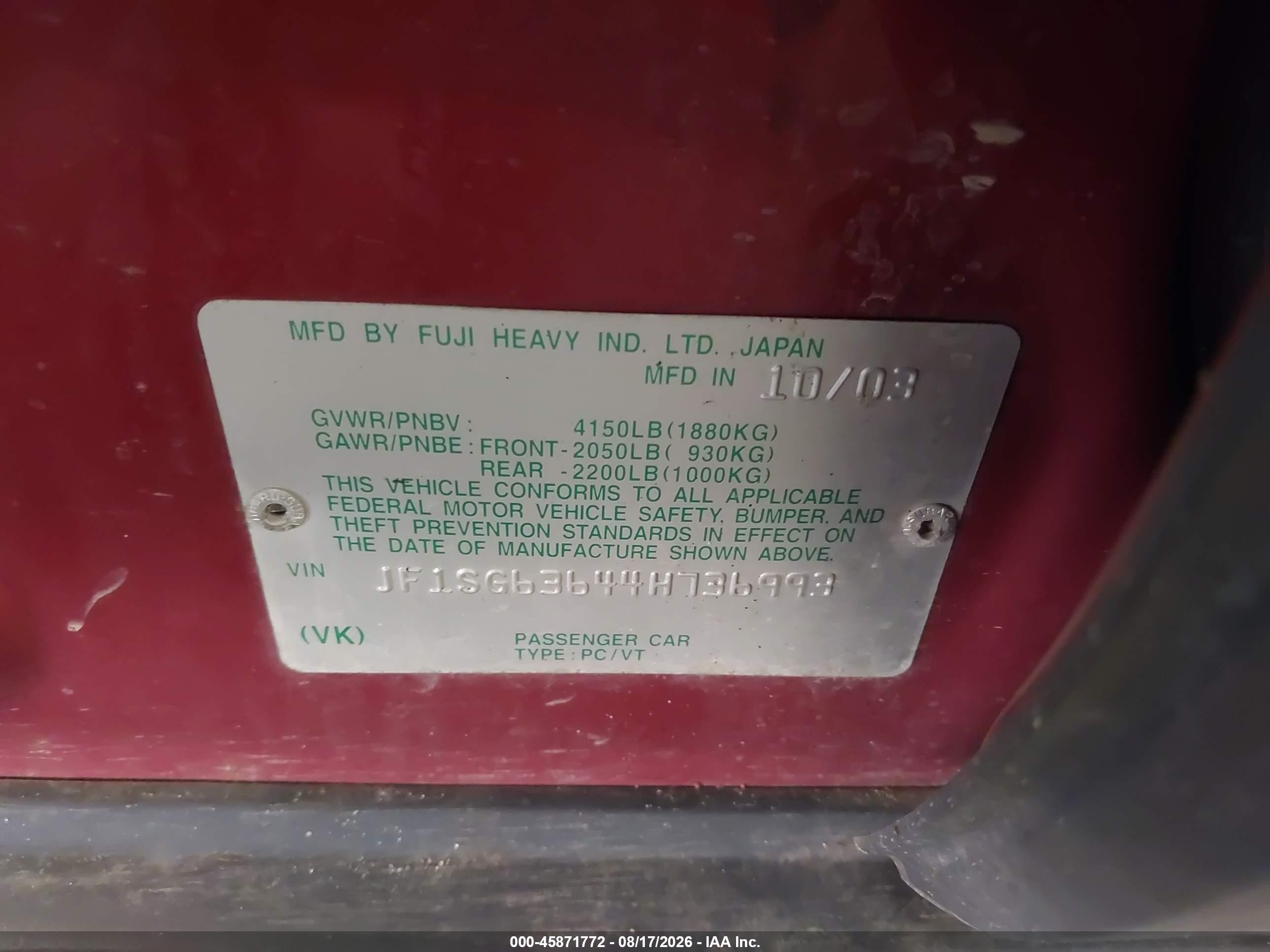2004 Subaru Forester 2.5x Red vin: JF1SG63644H736993
