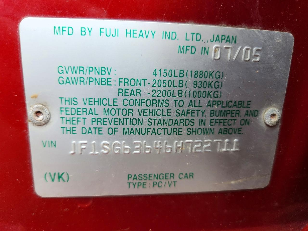 2006 Subaru Forester 2.5x Red vin: JF1SG63646H722711