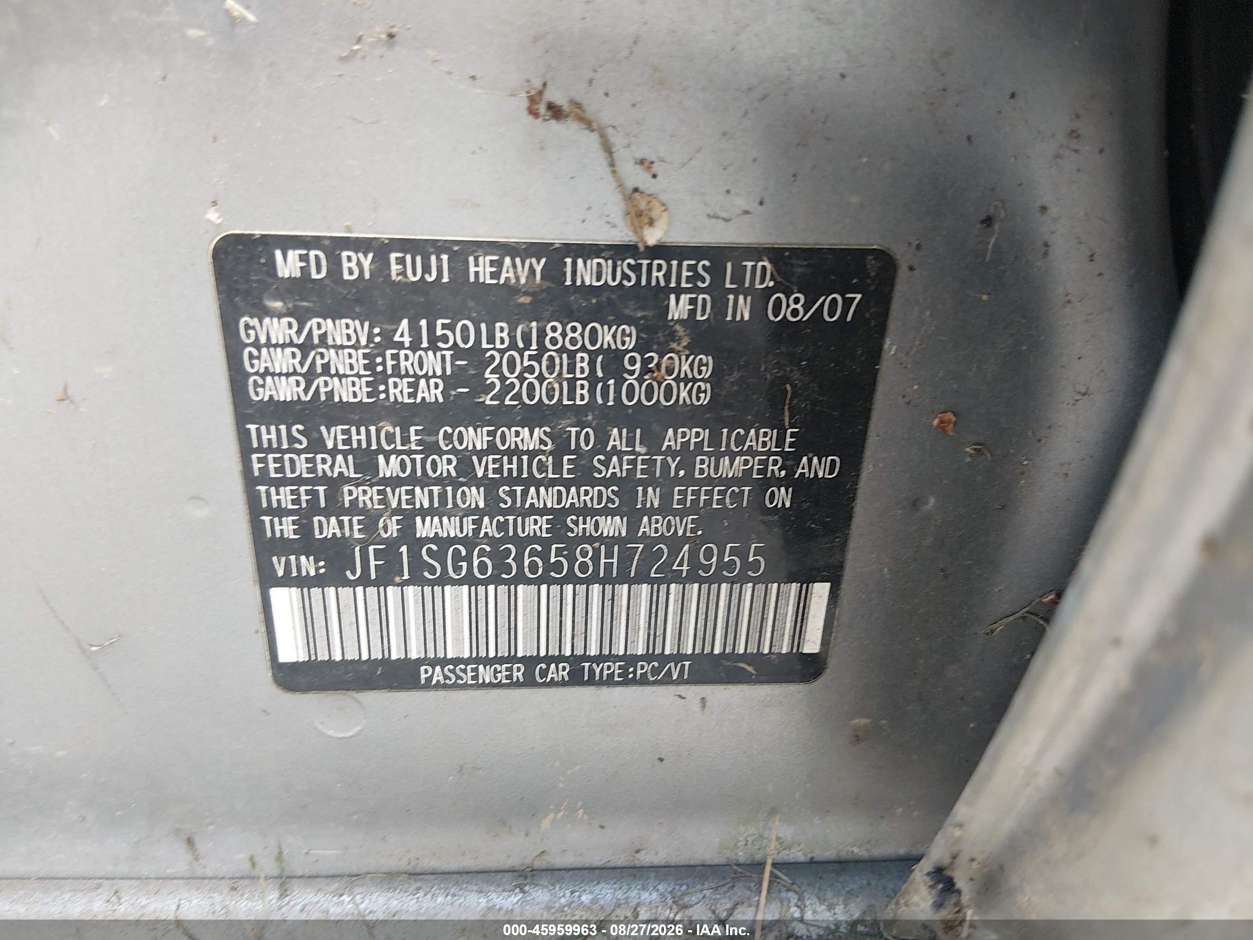 2008 Subaru Forester 2.5x Gray vin: JF1SG63658H724955