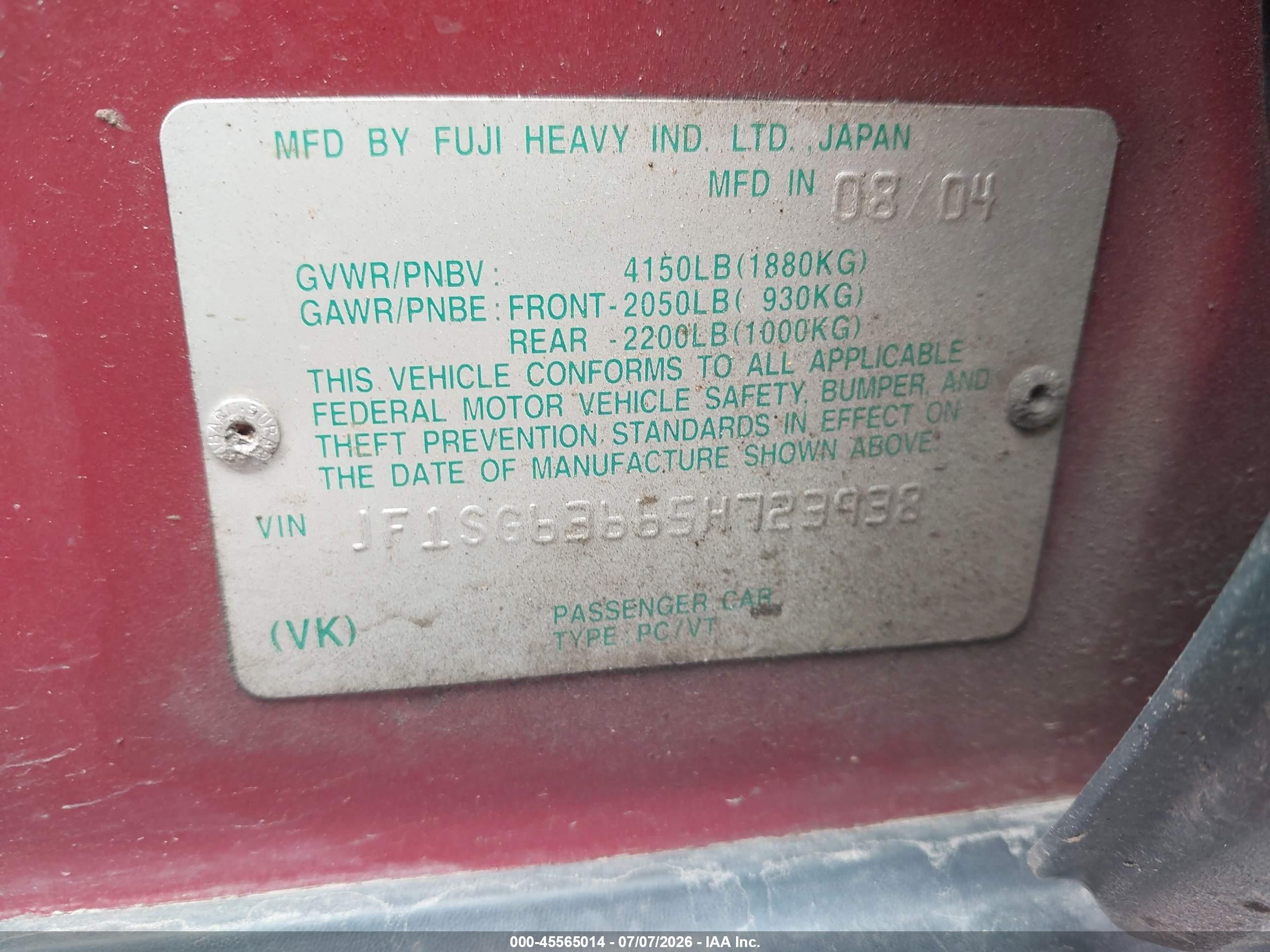 2005 Subaru Forester 2.5x Red vin: JF1SG63665H723938