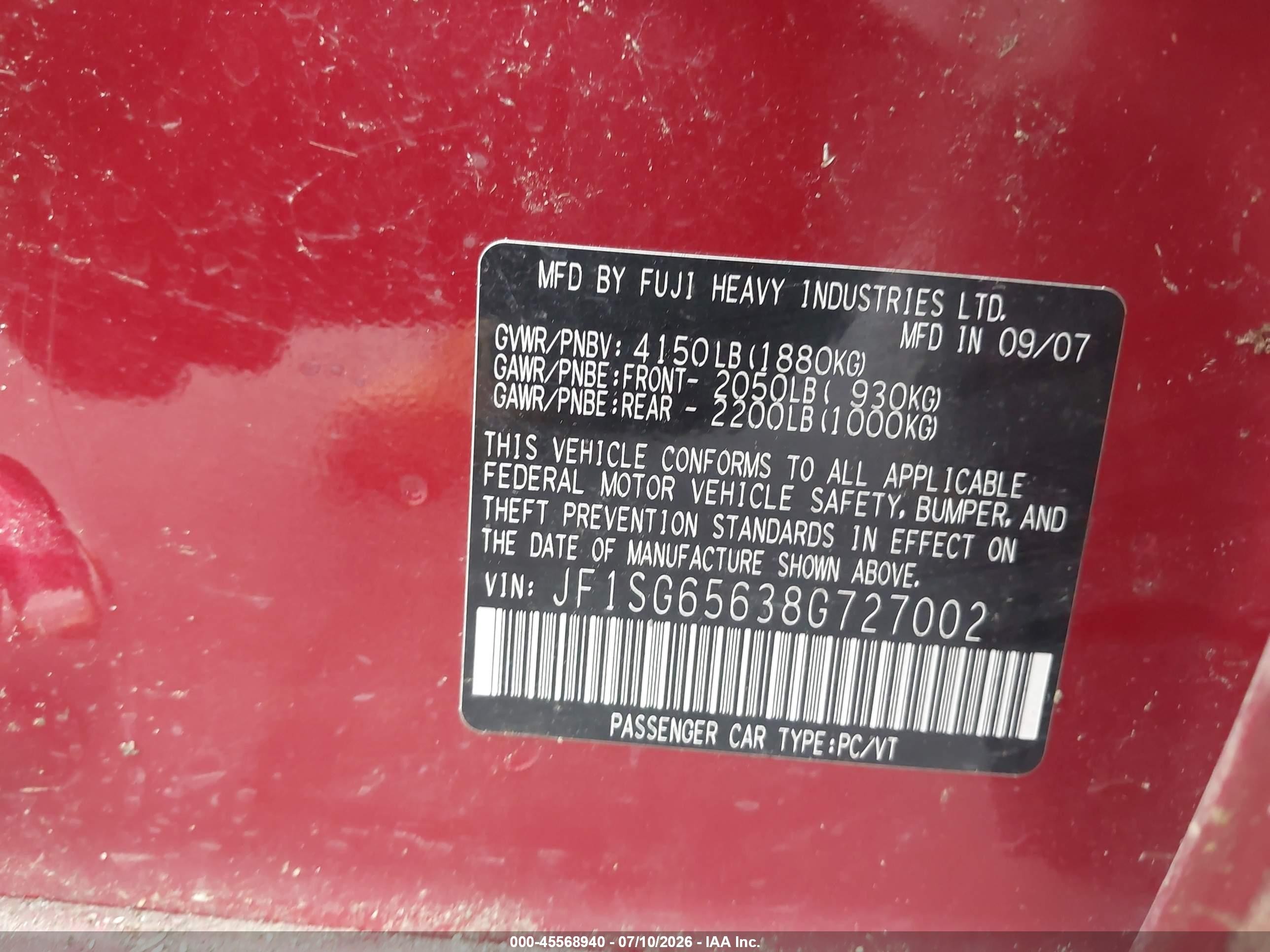 2008 Subaru Forester 2.5x Бордовый vin: JF1SG65638G727002