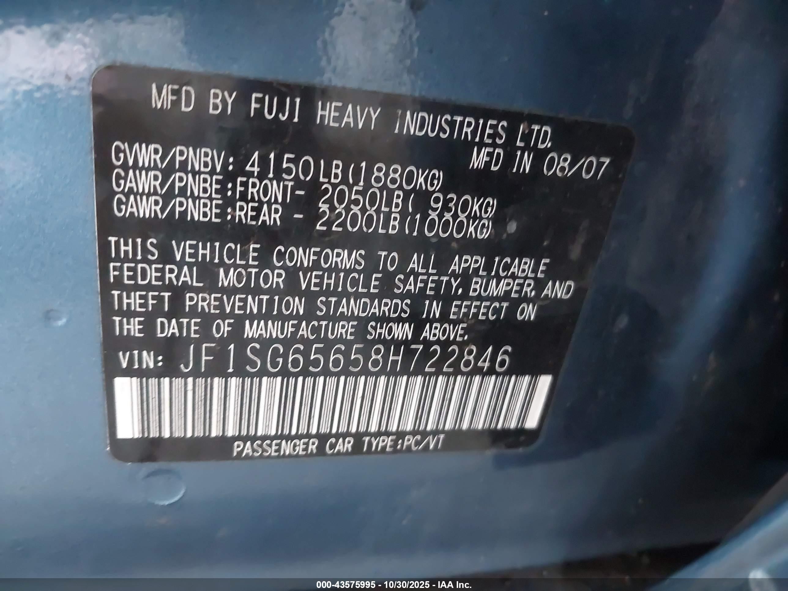 2008 Subaru Forester 2.5x Blue vin: JF1SG65658H722846