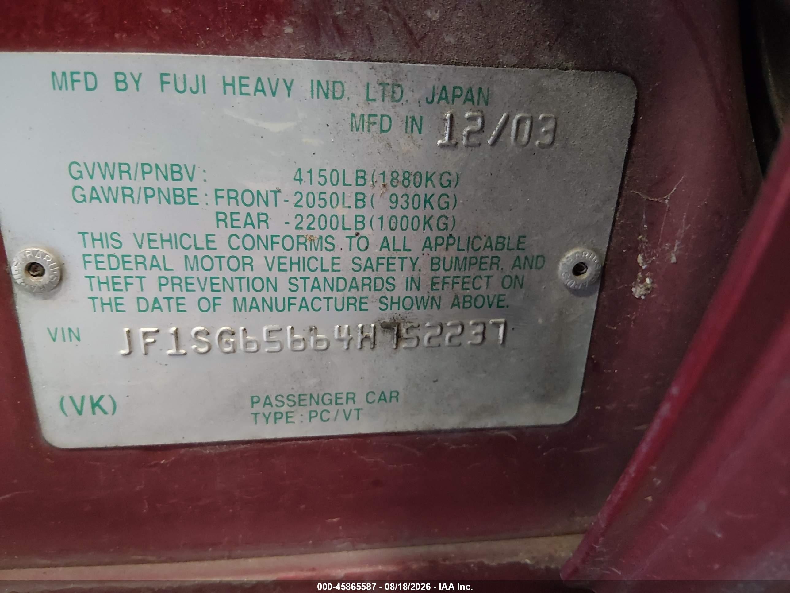 2004 Subaru Forester 2.5xs Red vin: JF1SG65664H752237