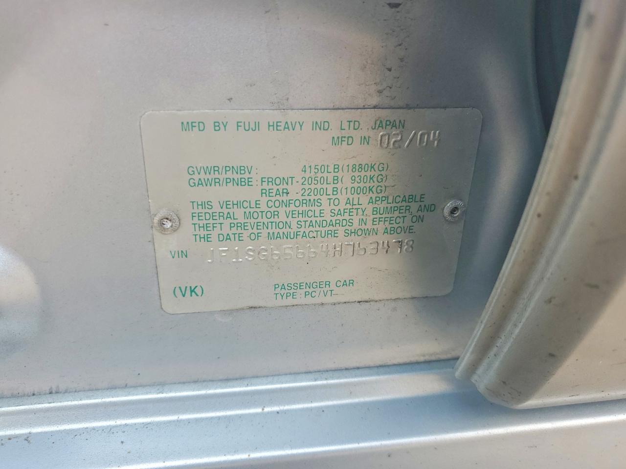 2004 Subaru Forester 2.5xs Silver vin: JF1SG65664H763478