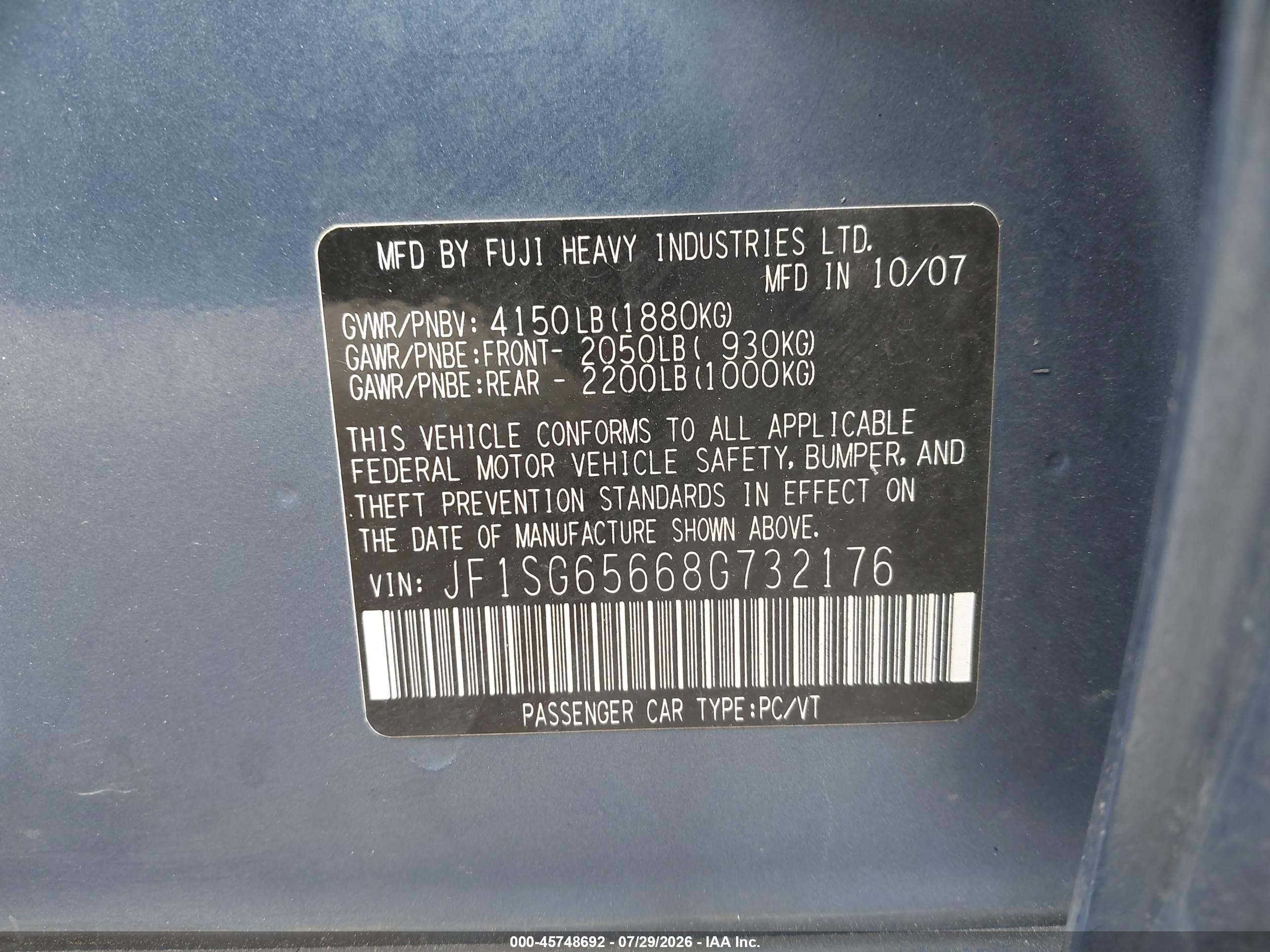2008 Subaru Forester 2.5x Blue vin: JF1SG65668G732176