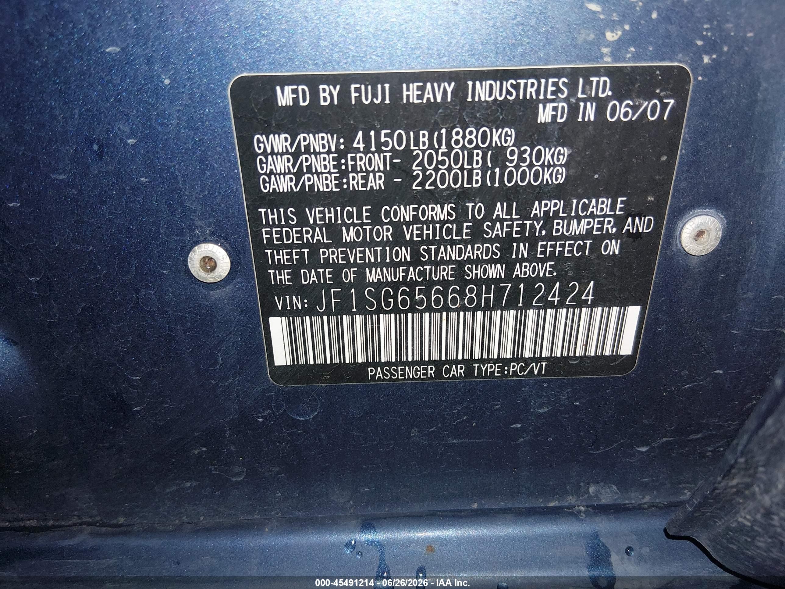 2008 Subaru Forester 2.5x Blue vin: JF1SG65668H712424