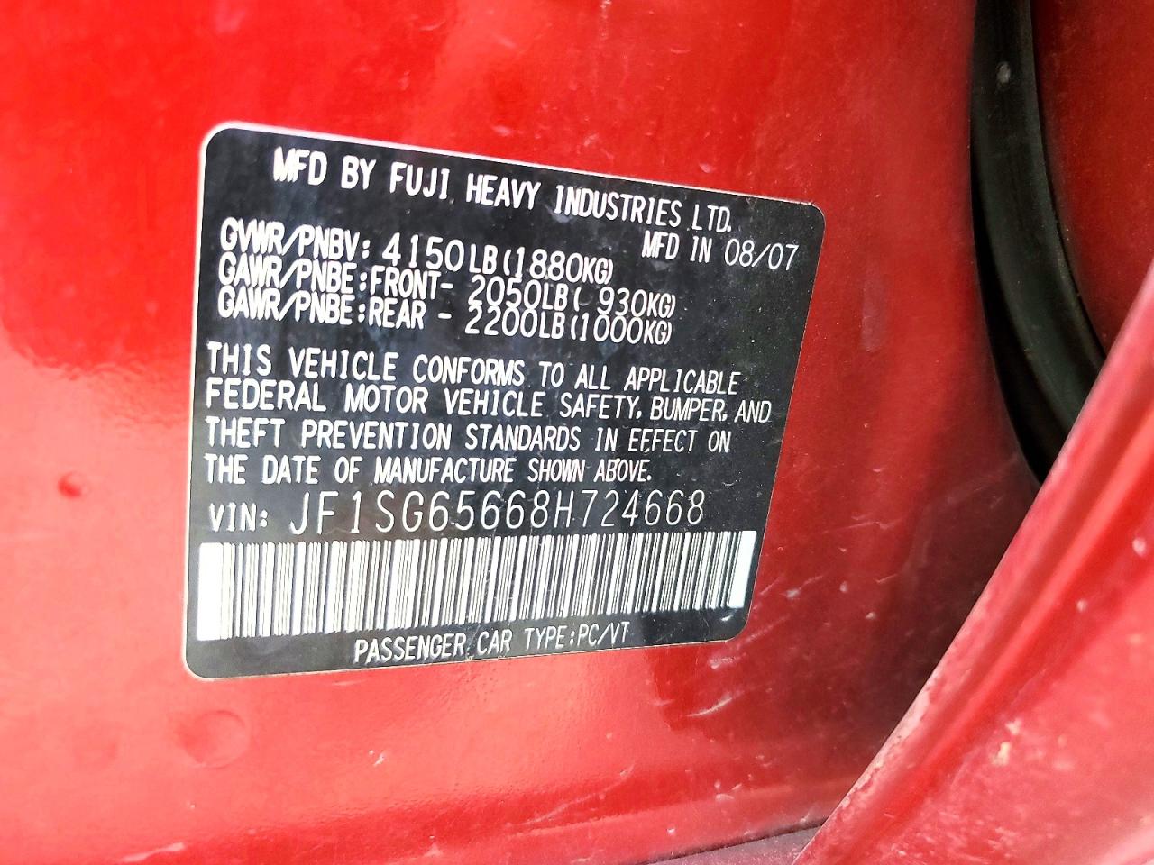 2008 Subaru Forester 2.5x Premium Red vin: JF1SG65668H724668